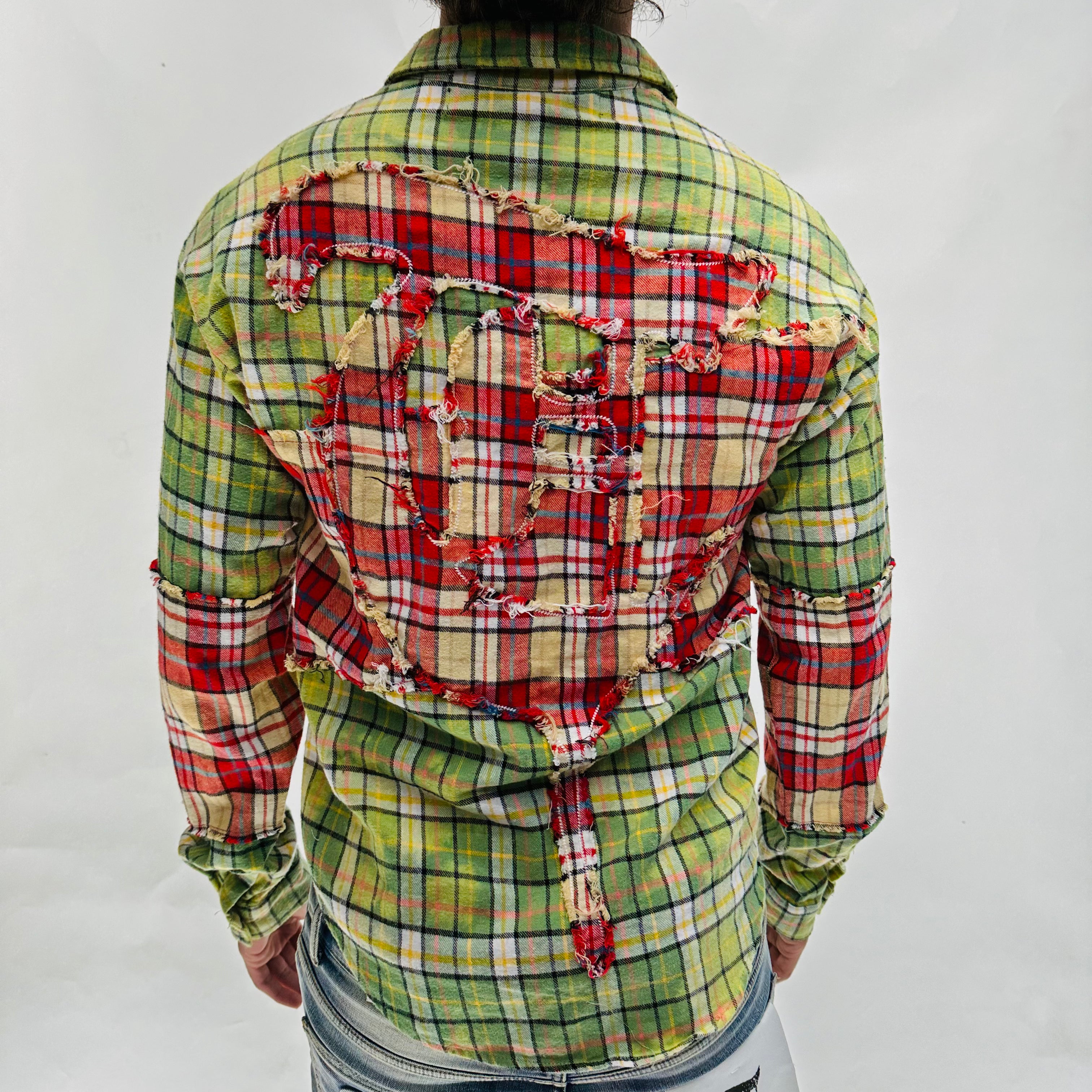 Sale "RIP AND REPAIR WOVEN" Lime/Green and Burgundy Button Up