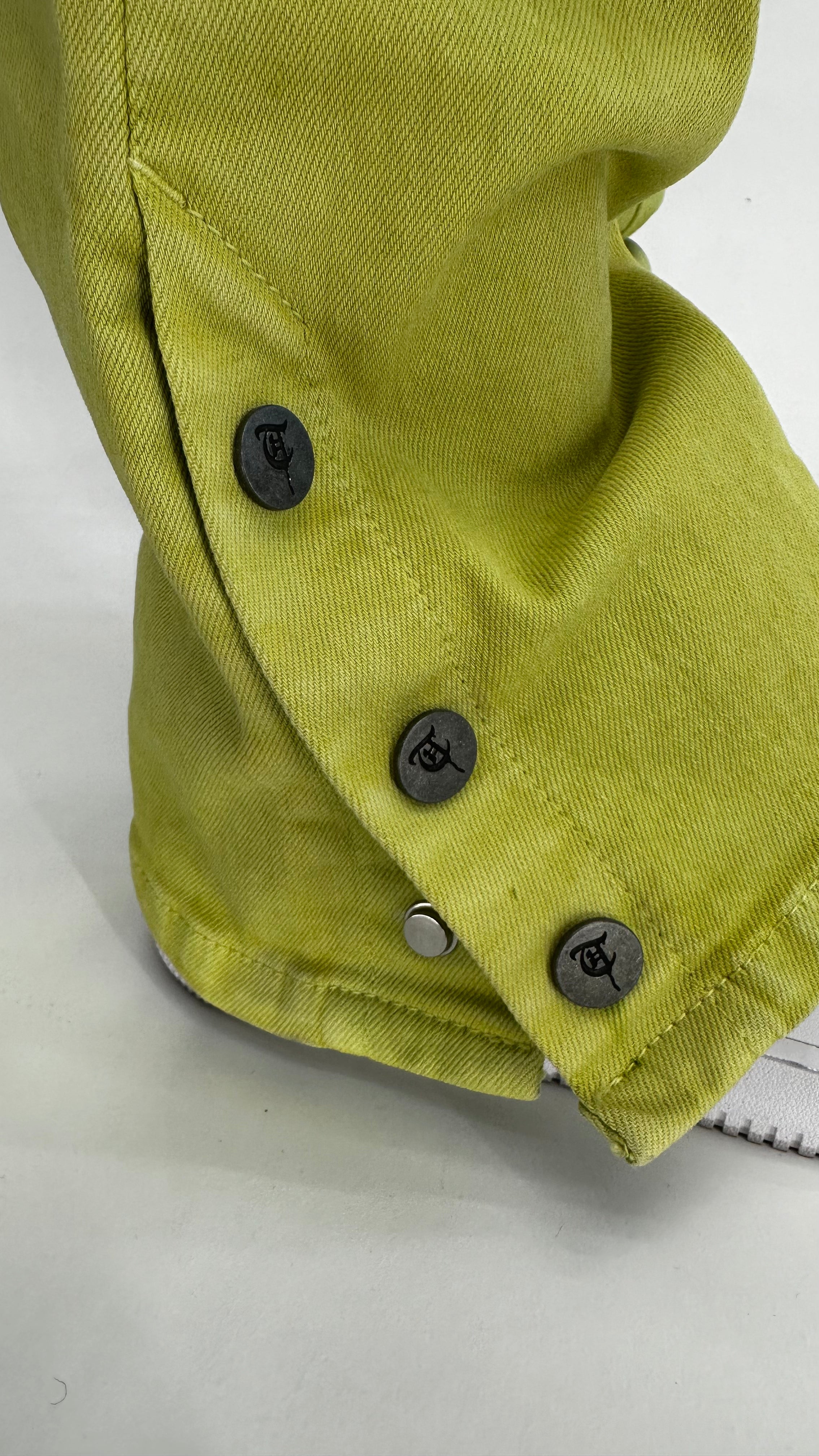 Sale "BUTTON FLY" Green Stacked Jeans
