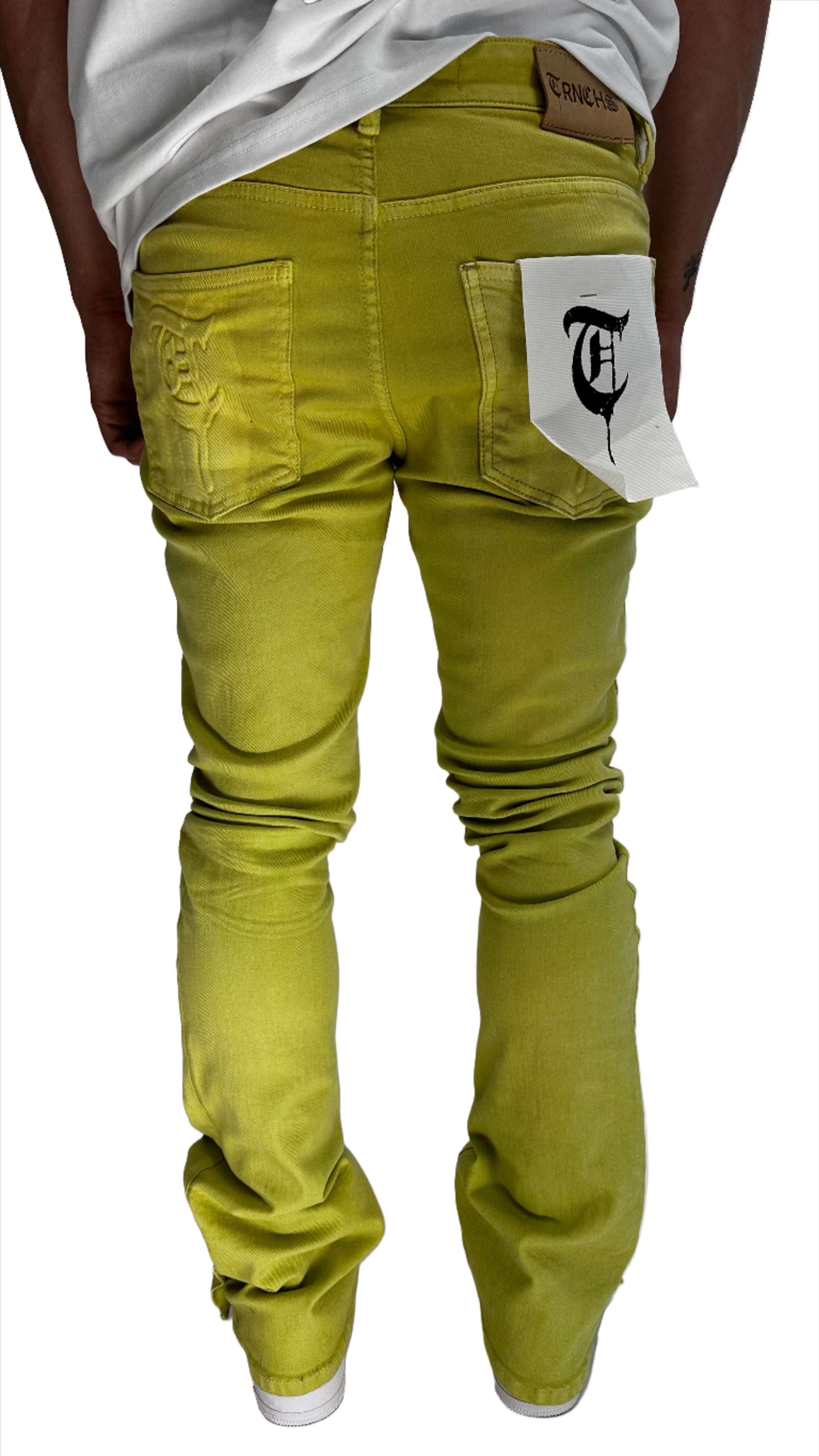 Sale "BUTTON FLY" Green Stacked Jeans
