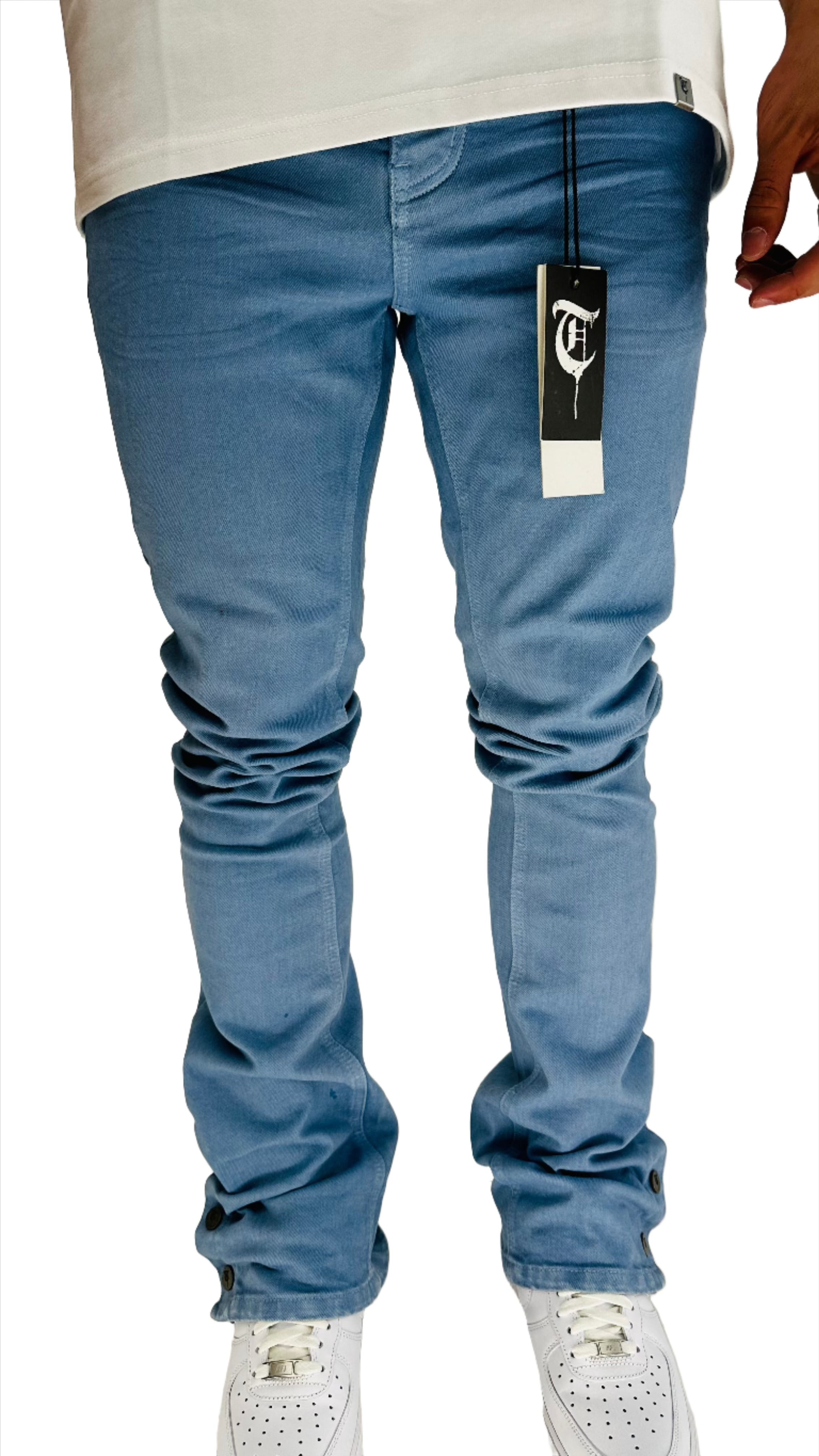 Sale "BUTTON FLY" Blue Stacked Jeans