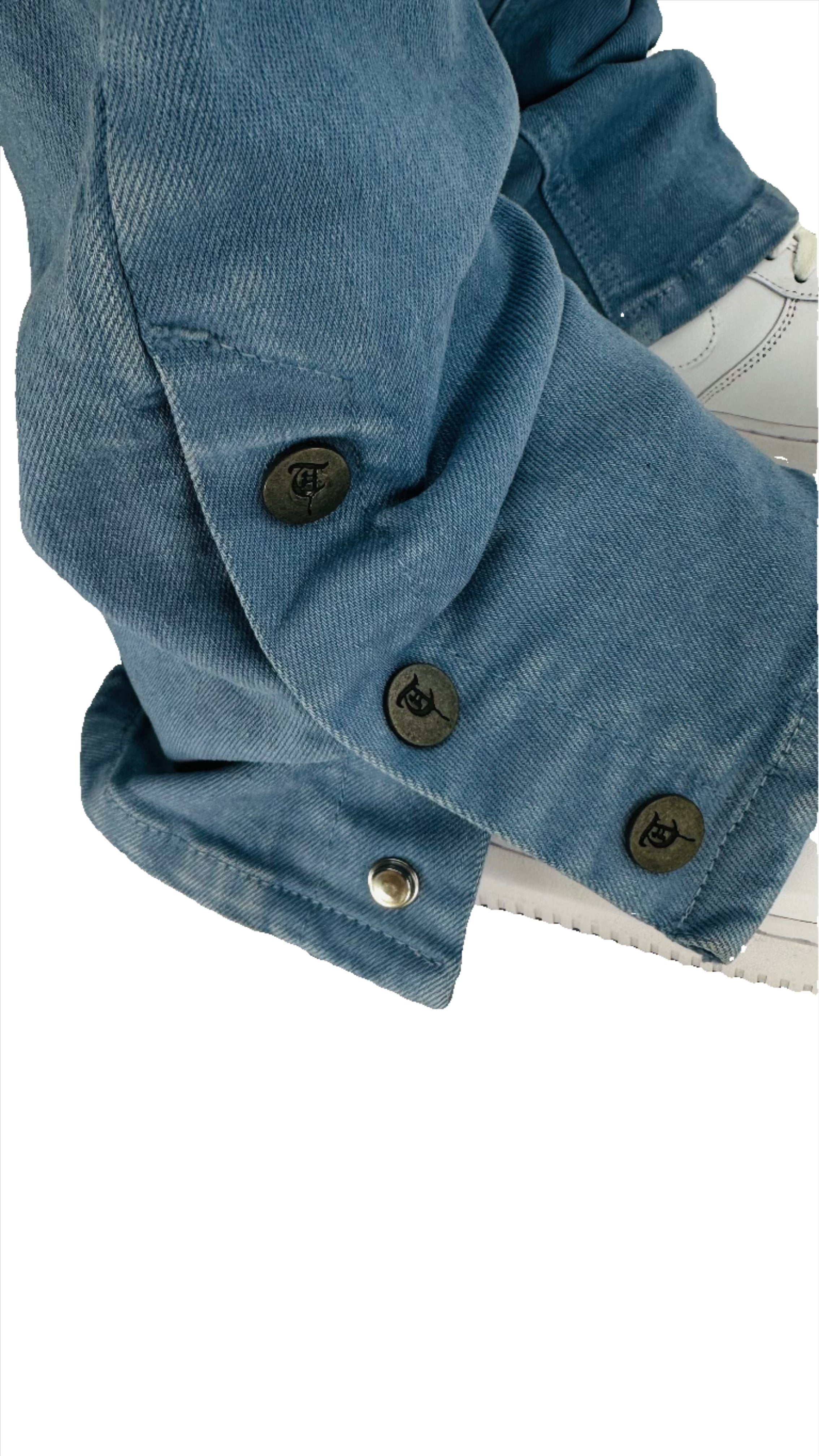 Sale "BUTTON FLY" Blue Stacked Jeans
