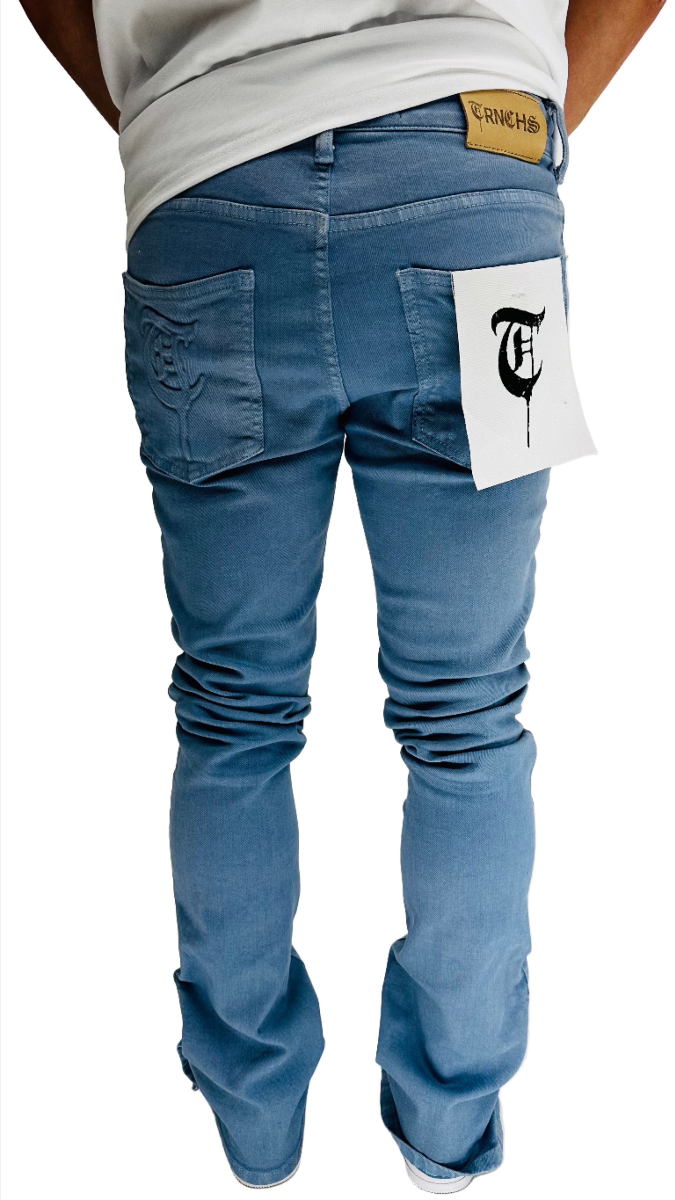 Sale "BUTTON FLY" Blue Stacked Jeans