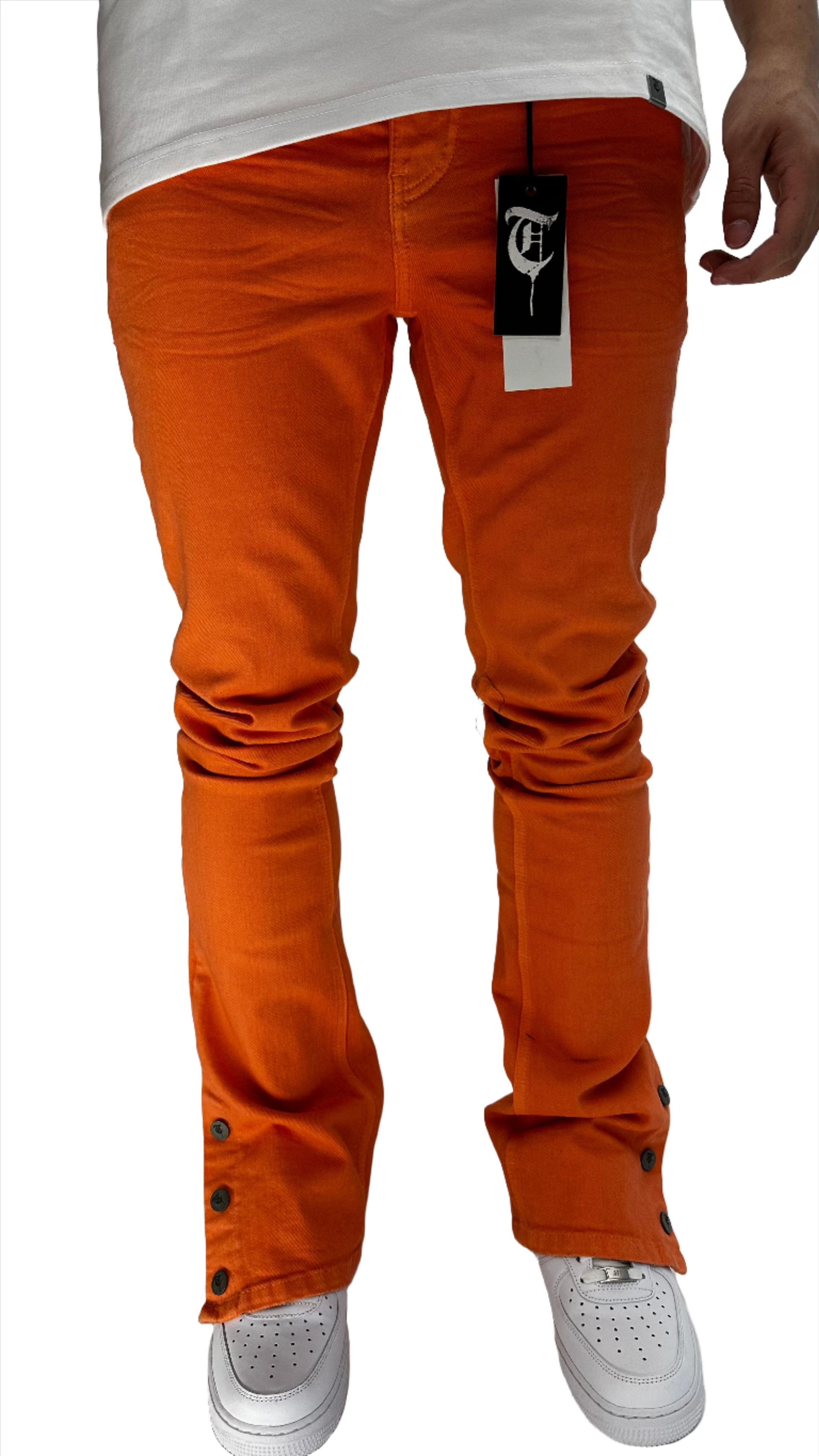 Sale "BUTTON FLY" Orange Stacked Jeans