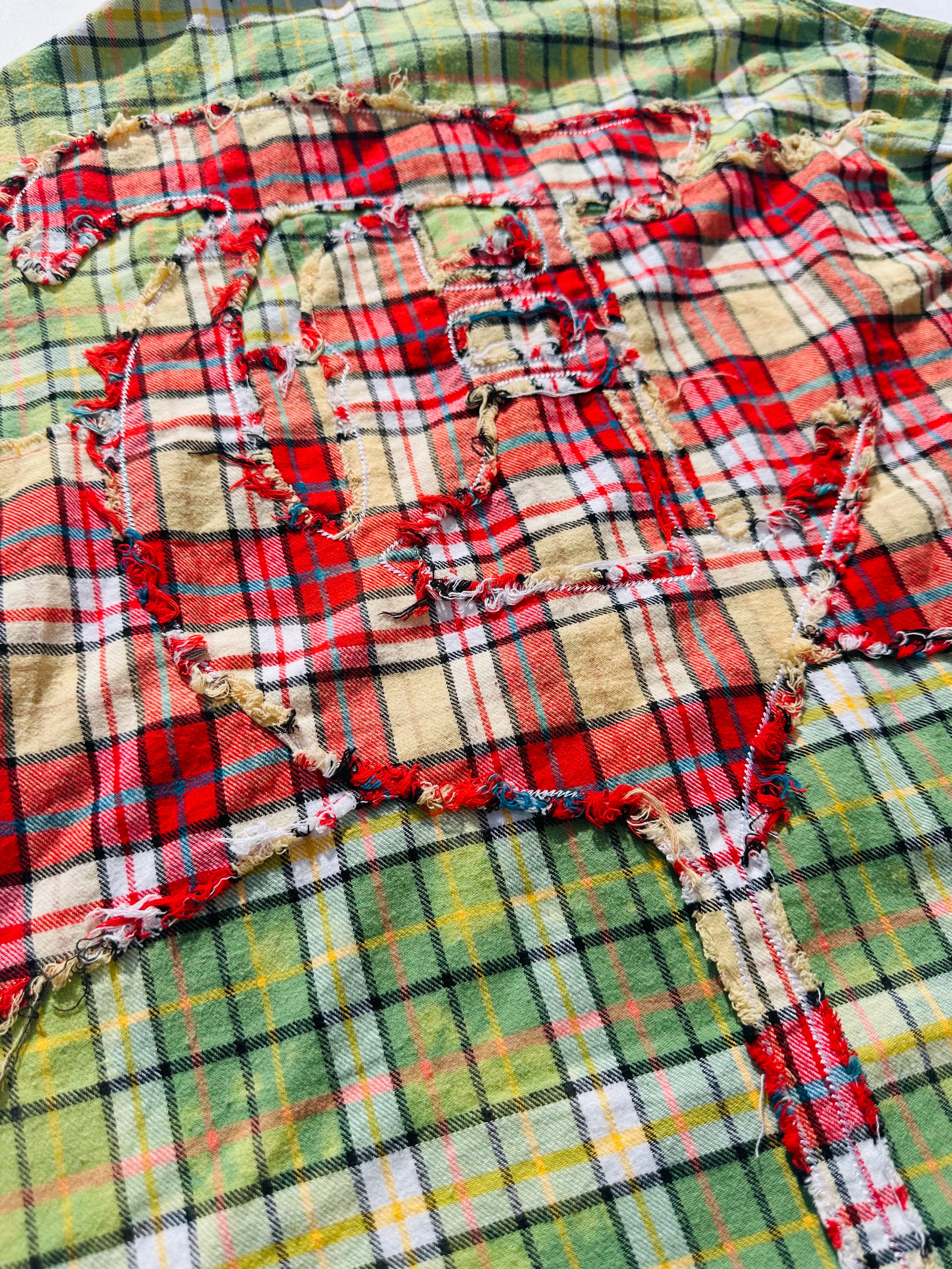 Sale "RIP AND REPAIR WOVEN" Lime/Green and Burgundy Button Up