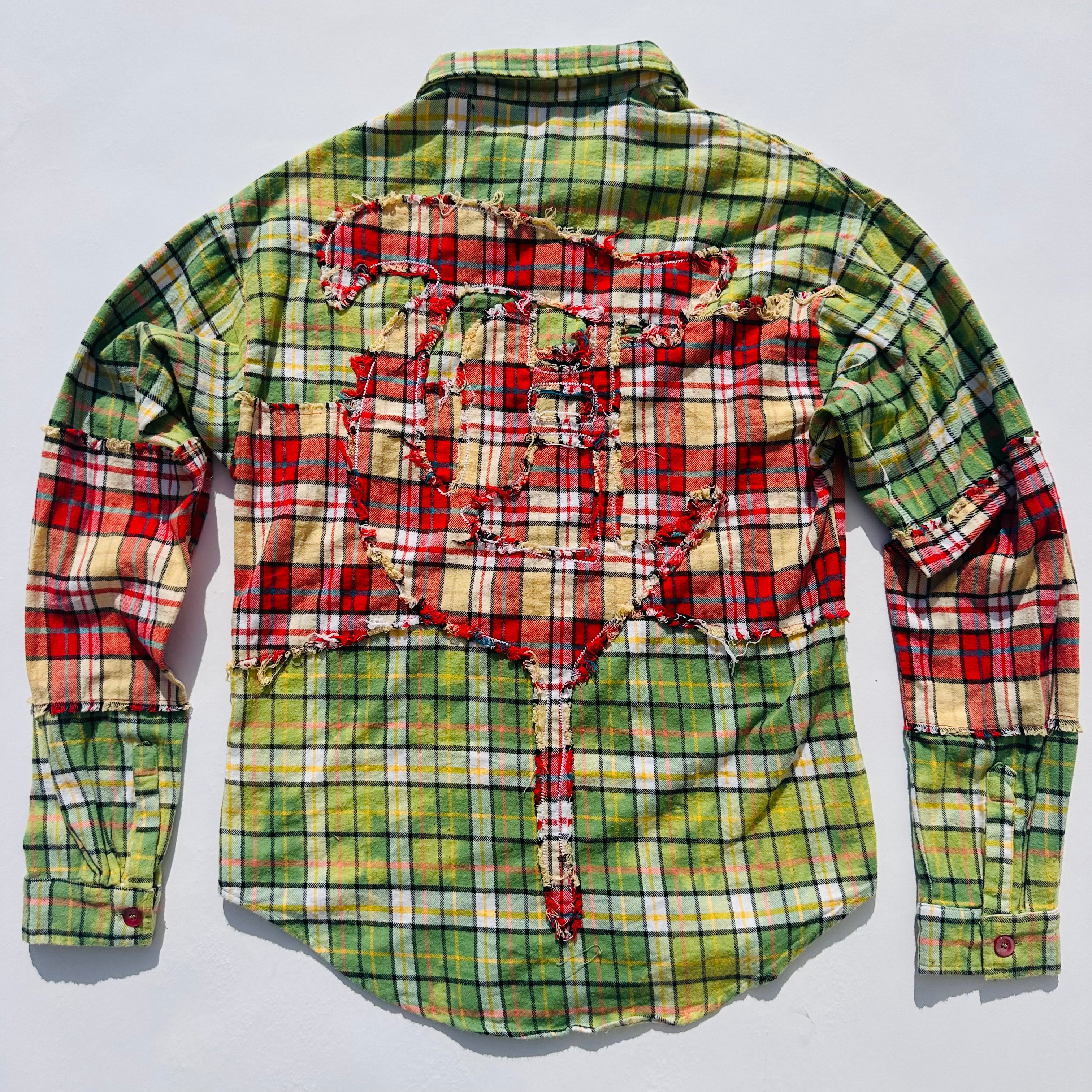 Sale "RIP AND REPAIR WOVEN" Lime/Green and Burgundy Button Up