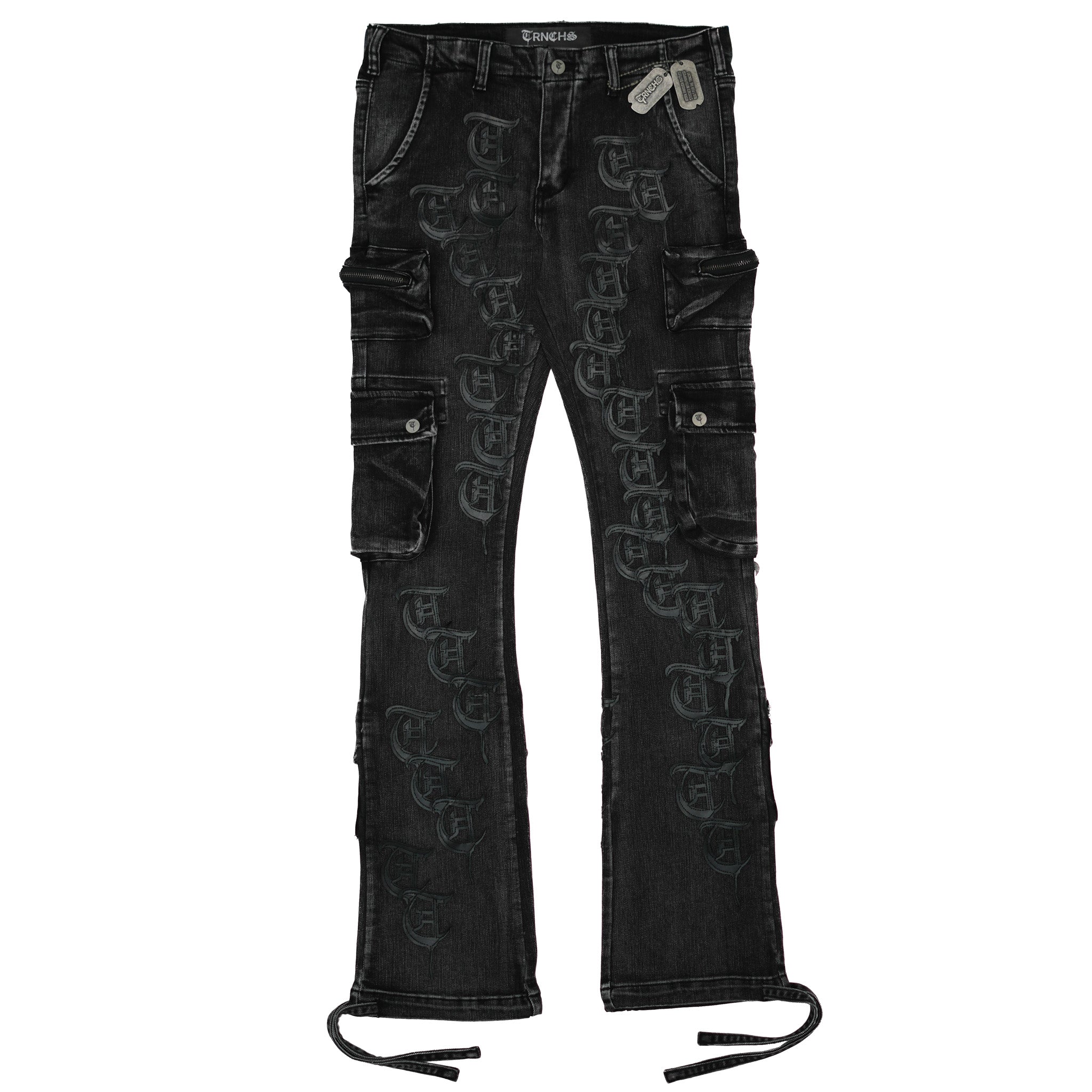 "REPETITION STACKED" Gray Wash Cargo Denim