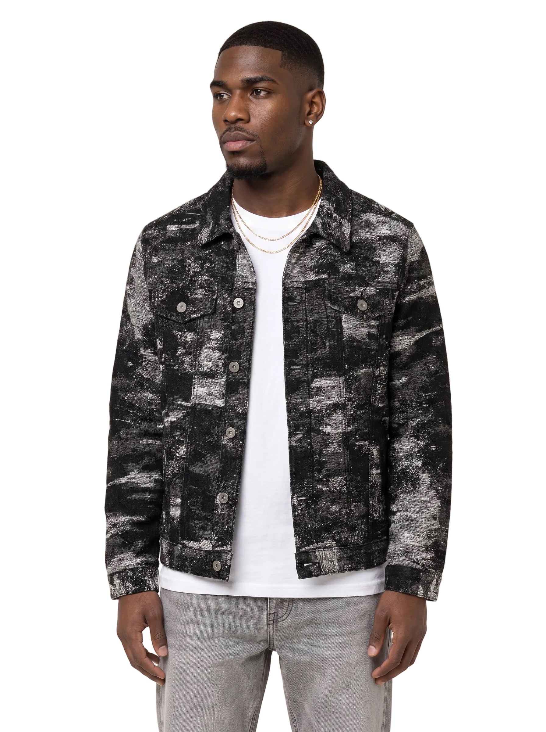 SAMAH - Veste en jean délavé tri-noir