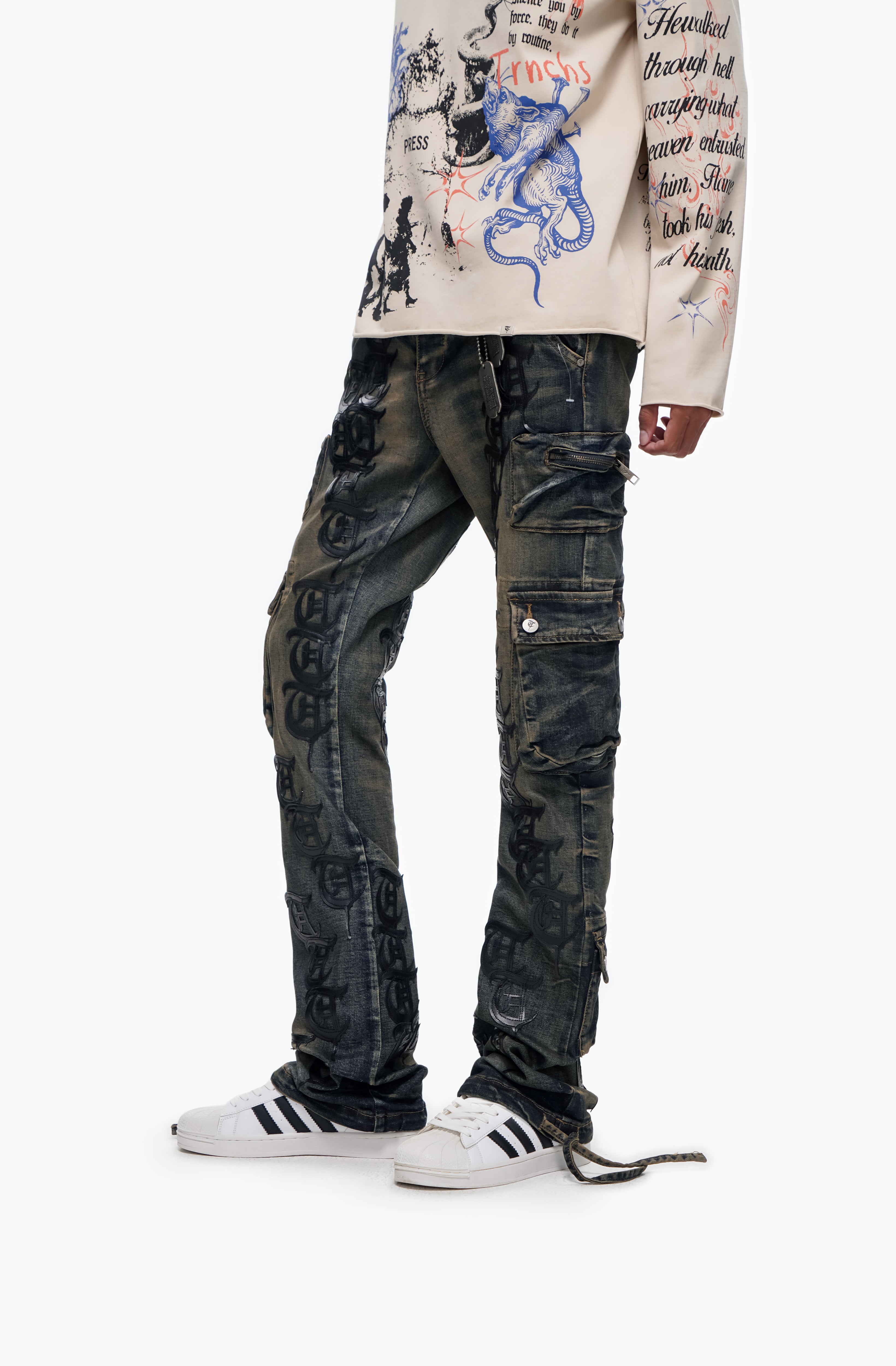 "KHANDAQ" Medium Blue Cargo Denim