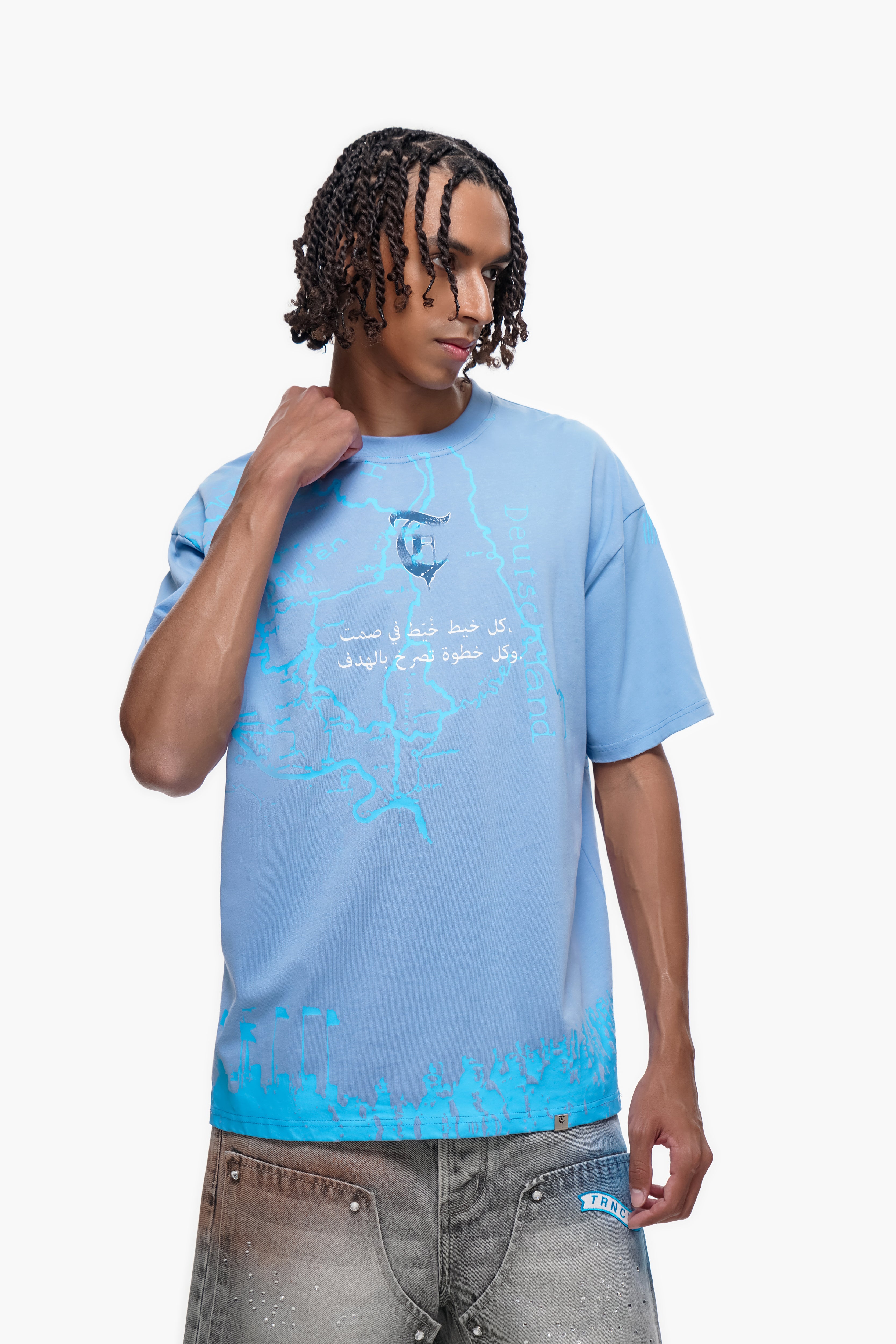 "STITCHED IN SILENCE" Blue Tee