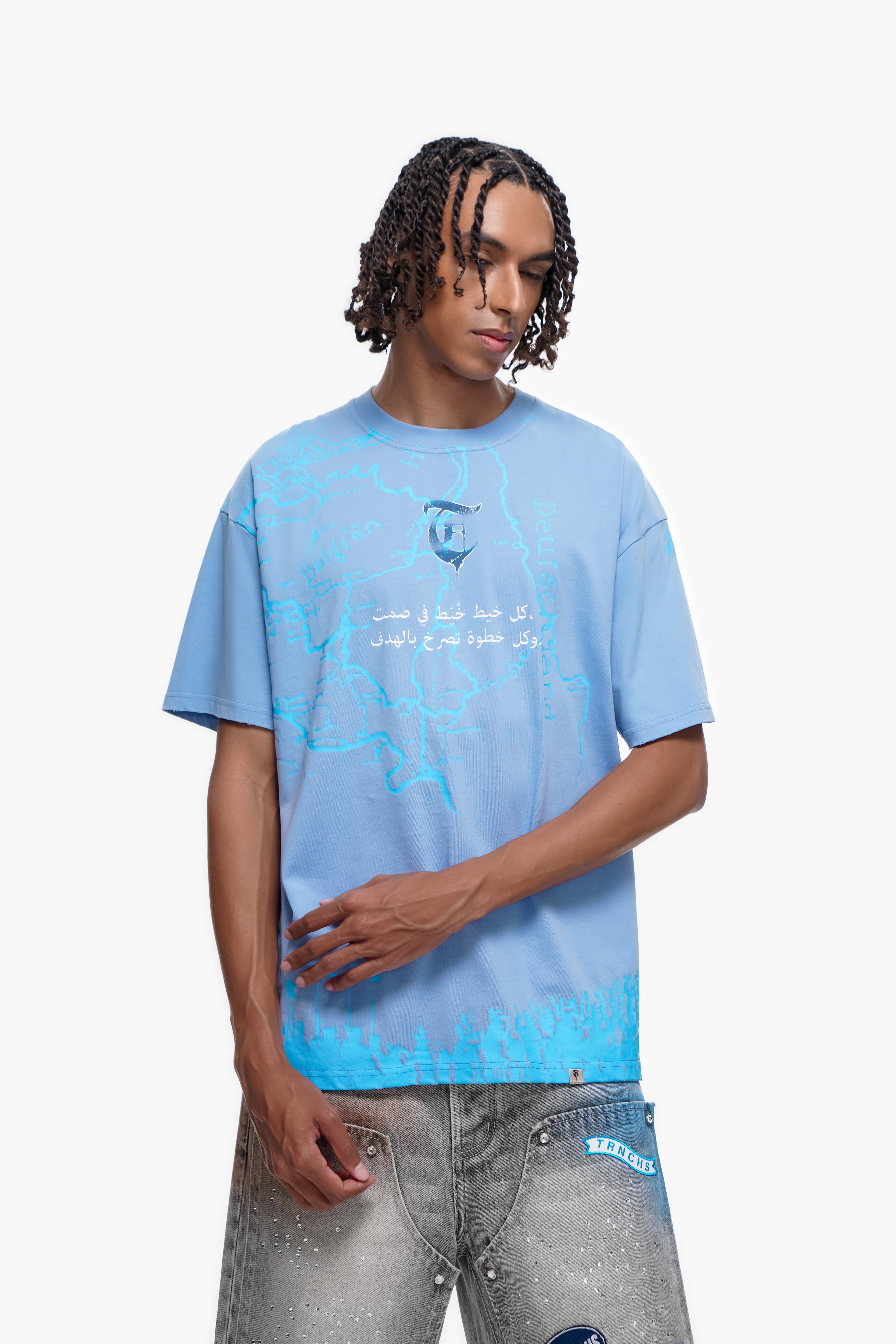 "STITCHED IN SILENCE" Blue Tee