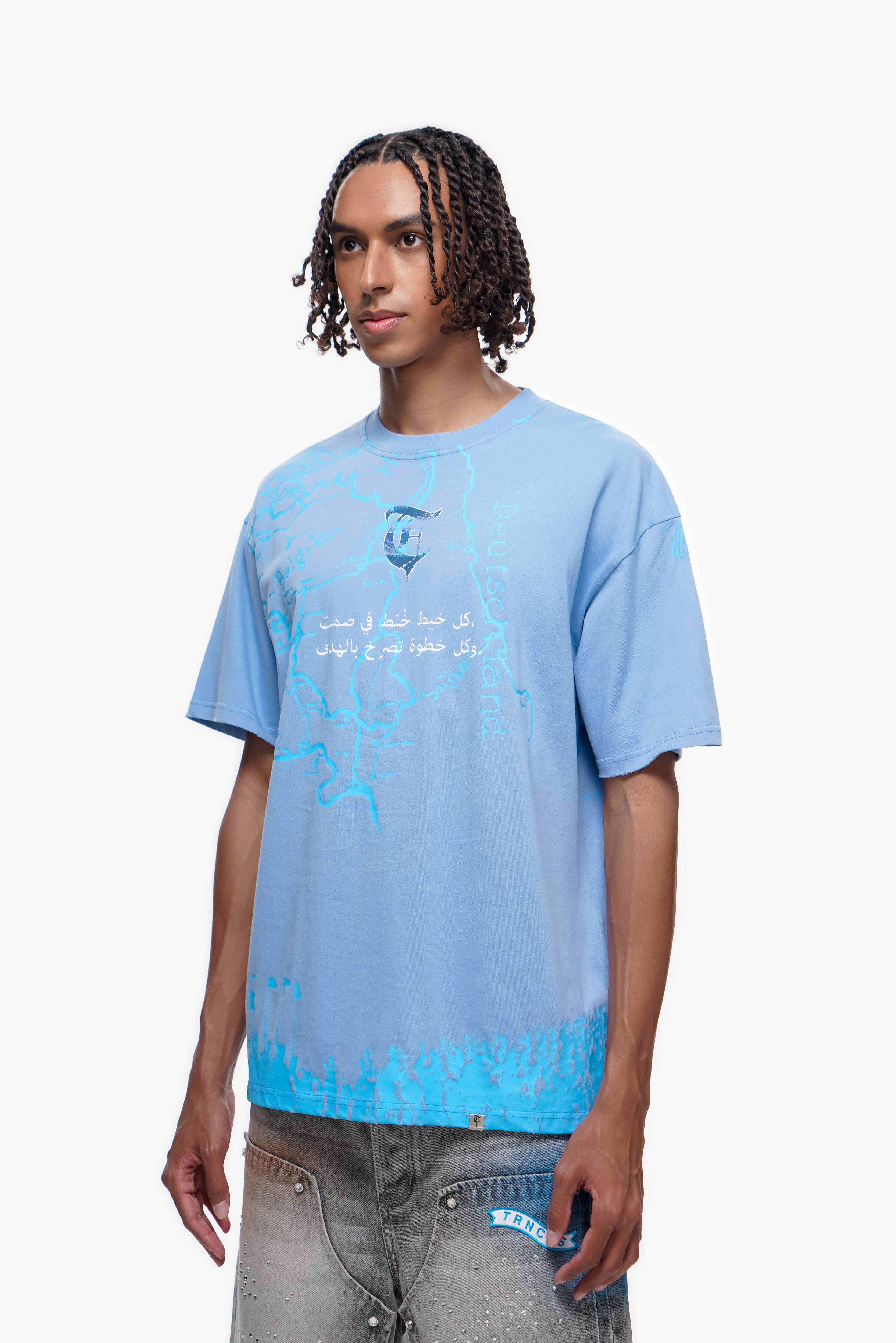 "STITCHED IN SILENCE" Blue Tee