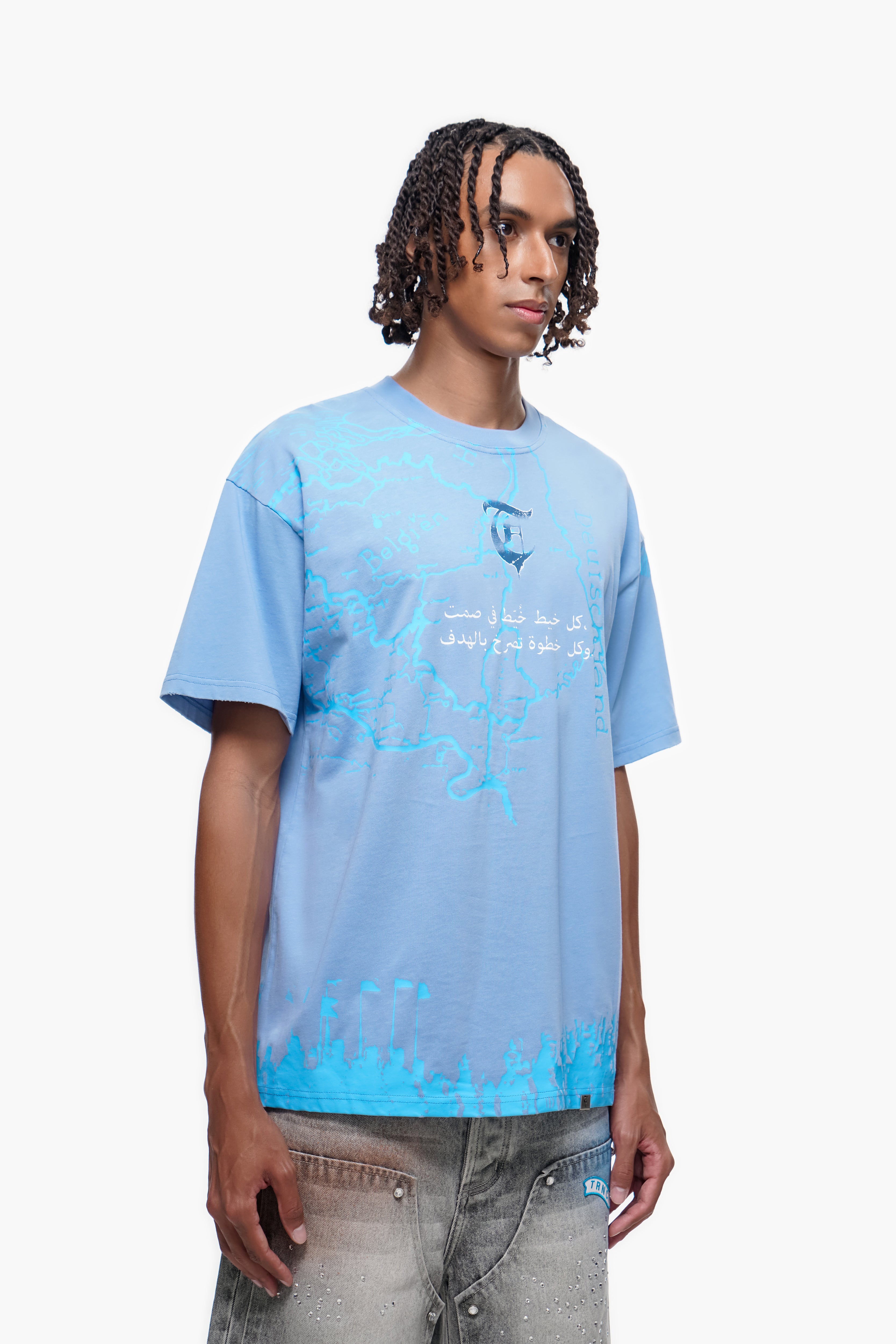 "STITCHED IN SILENCE" Blue Tee