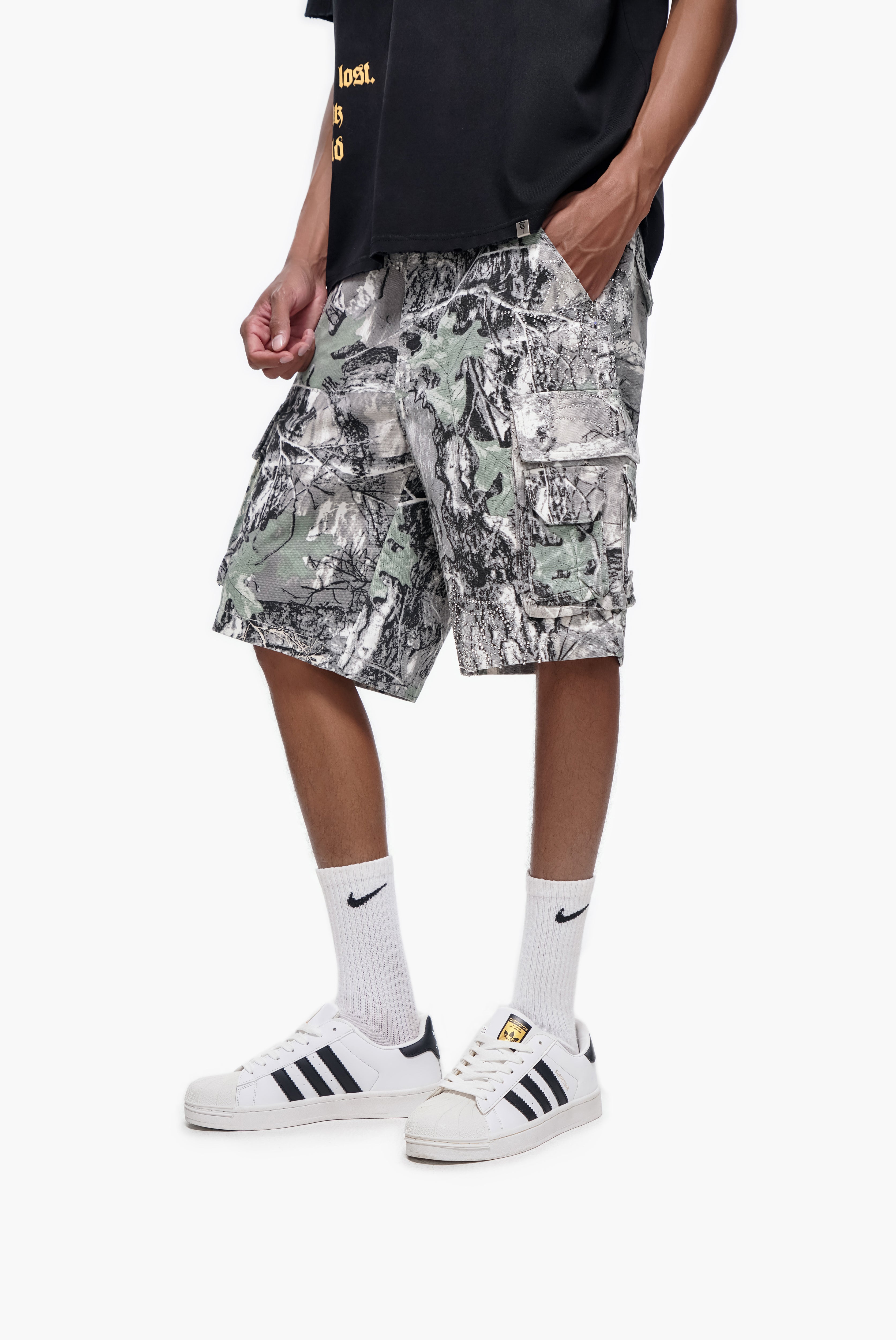 ABANDON - Gray Camo Denim Shorts