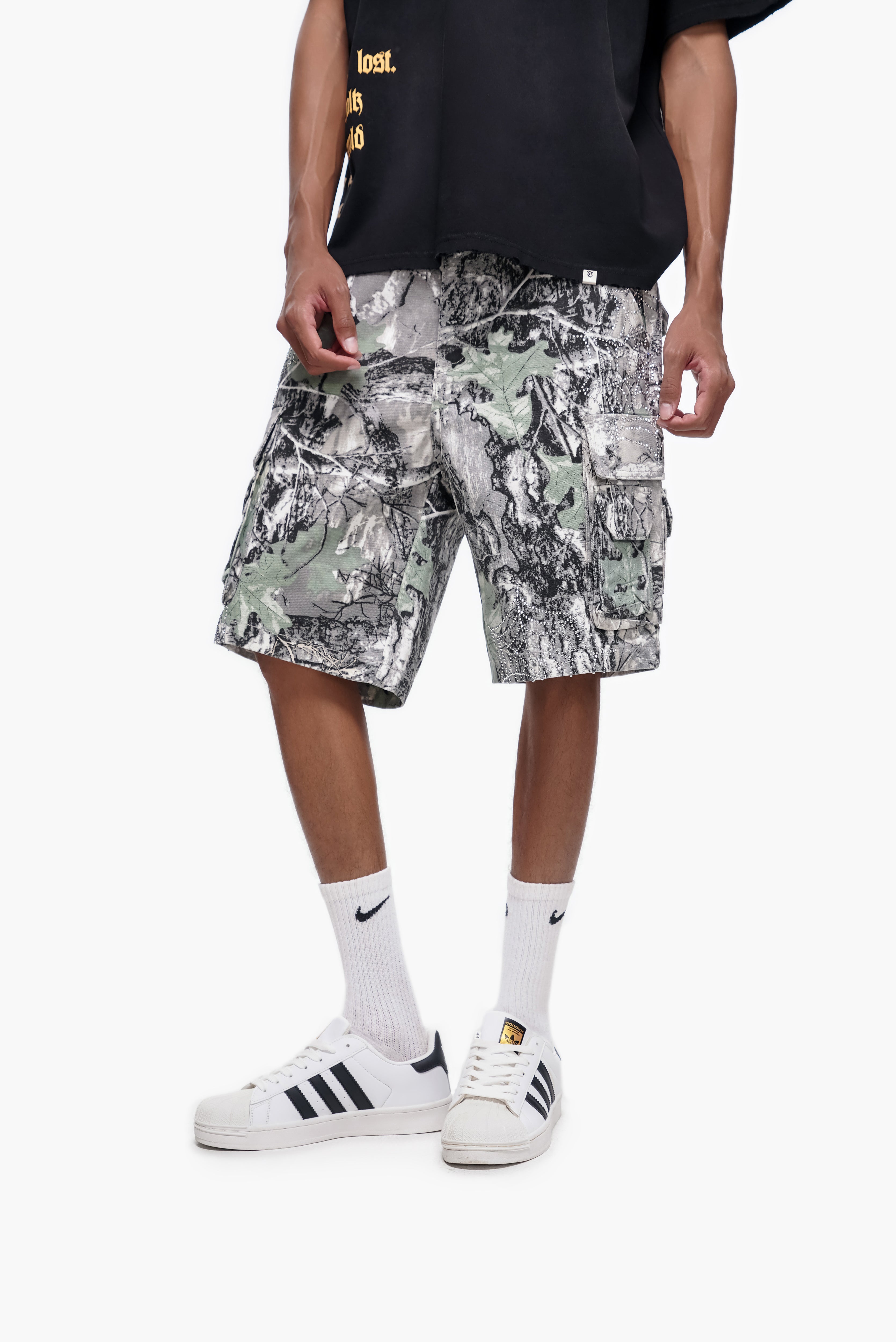 ABANDON - Gray Camo Denim Shorts