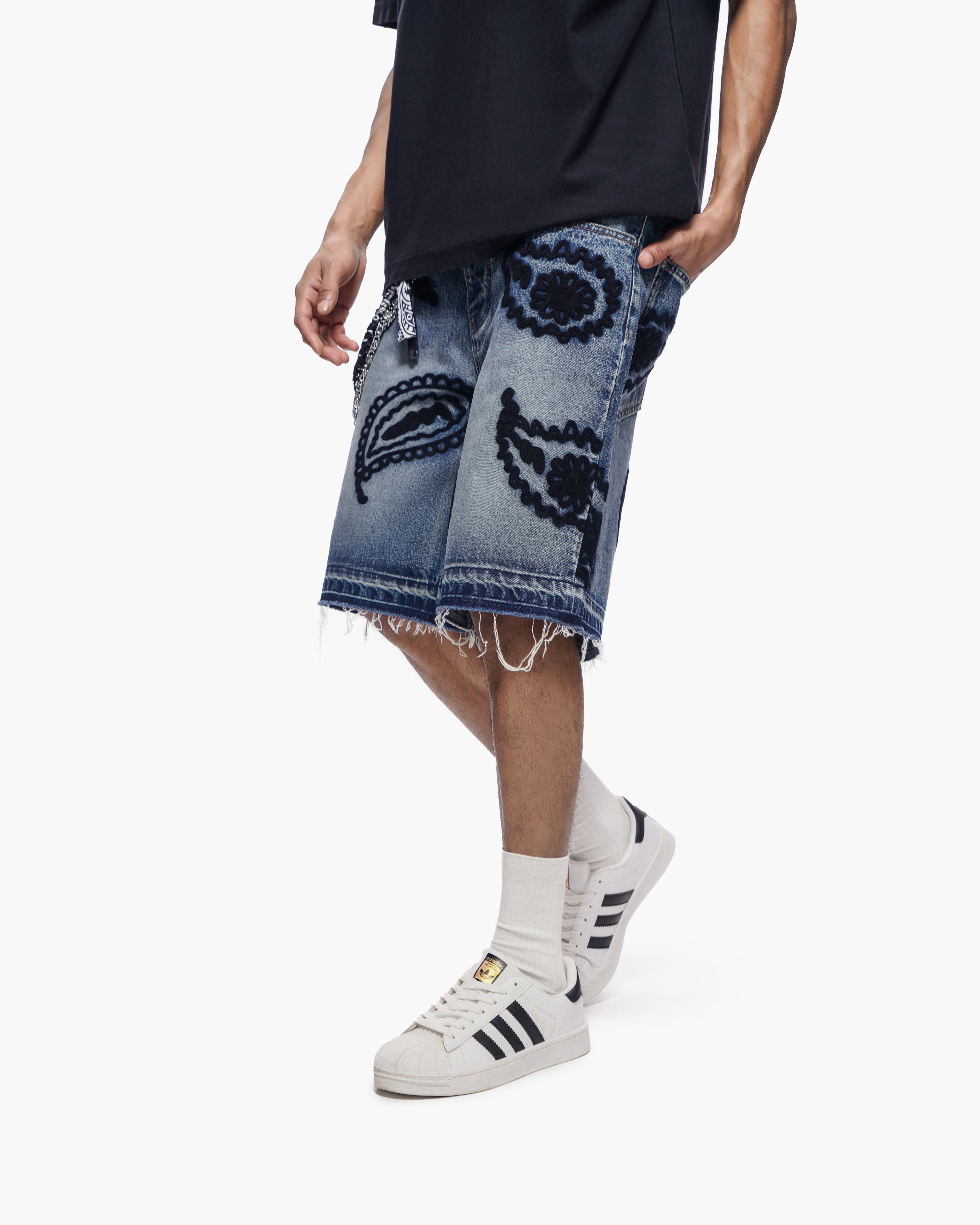 PAISLEY SHORTS - Dark Blue Wash Denim Shorts