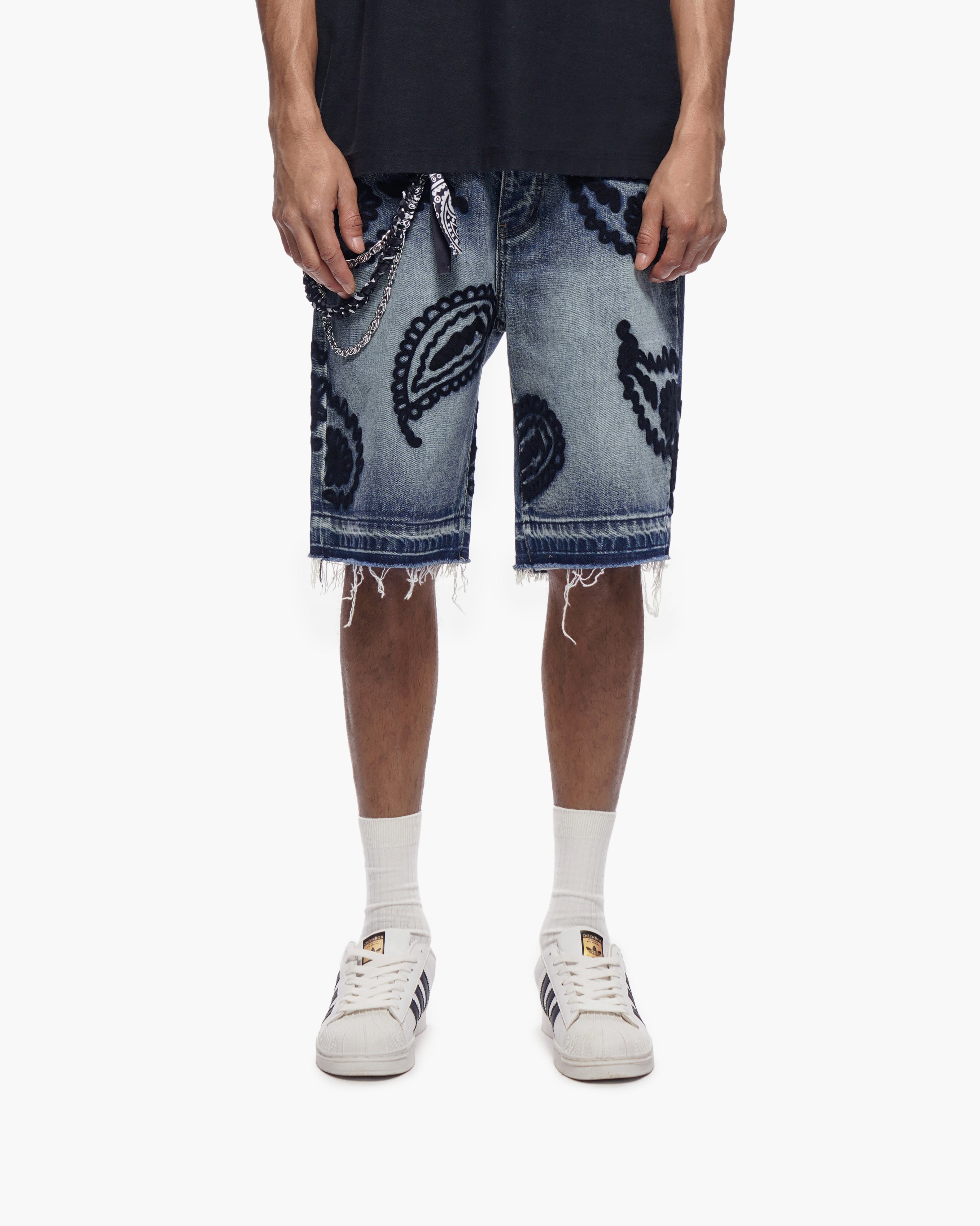 PAISLEY SHORTS - Dark Blue Wash Denim Shorts