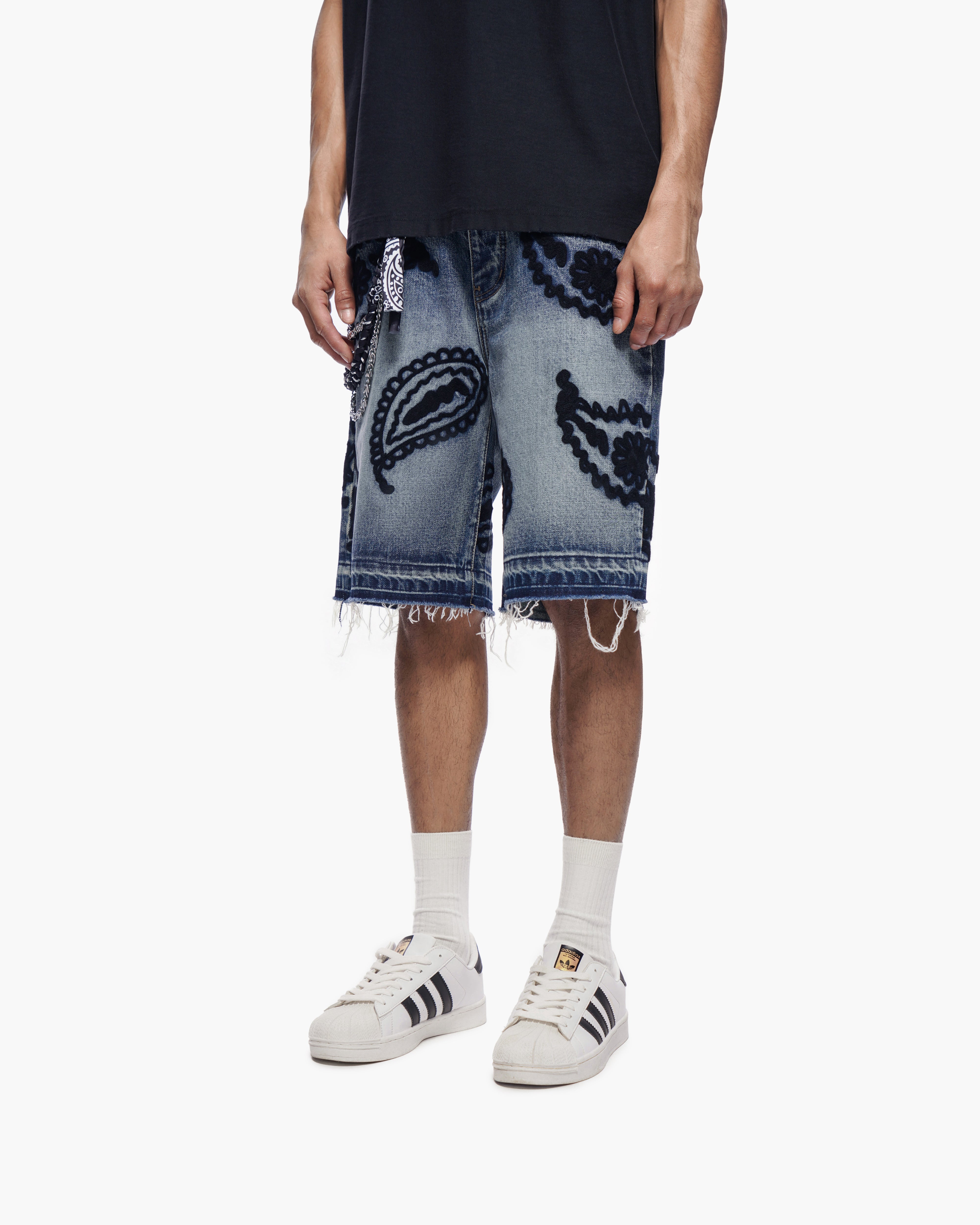 PAISLEY SHORTS - Dark Blue Wash Denim Shorts