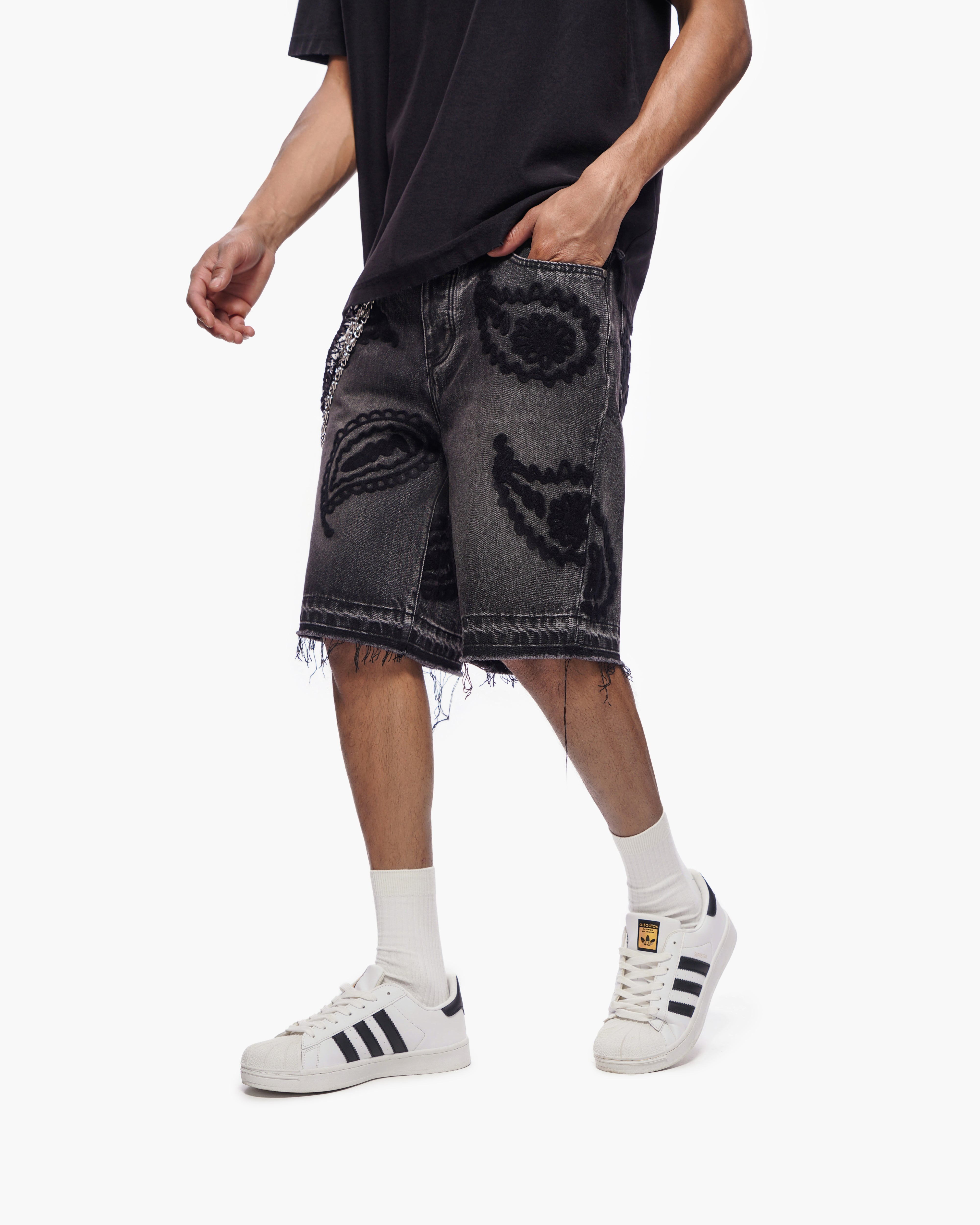 PAISLEY SHORTS - Black Wash Denim Shorts