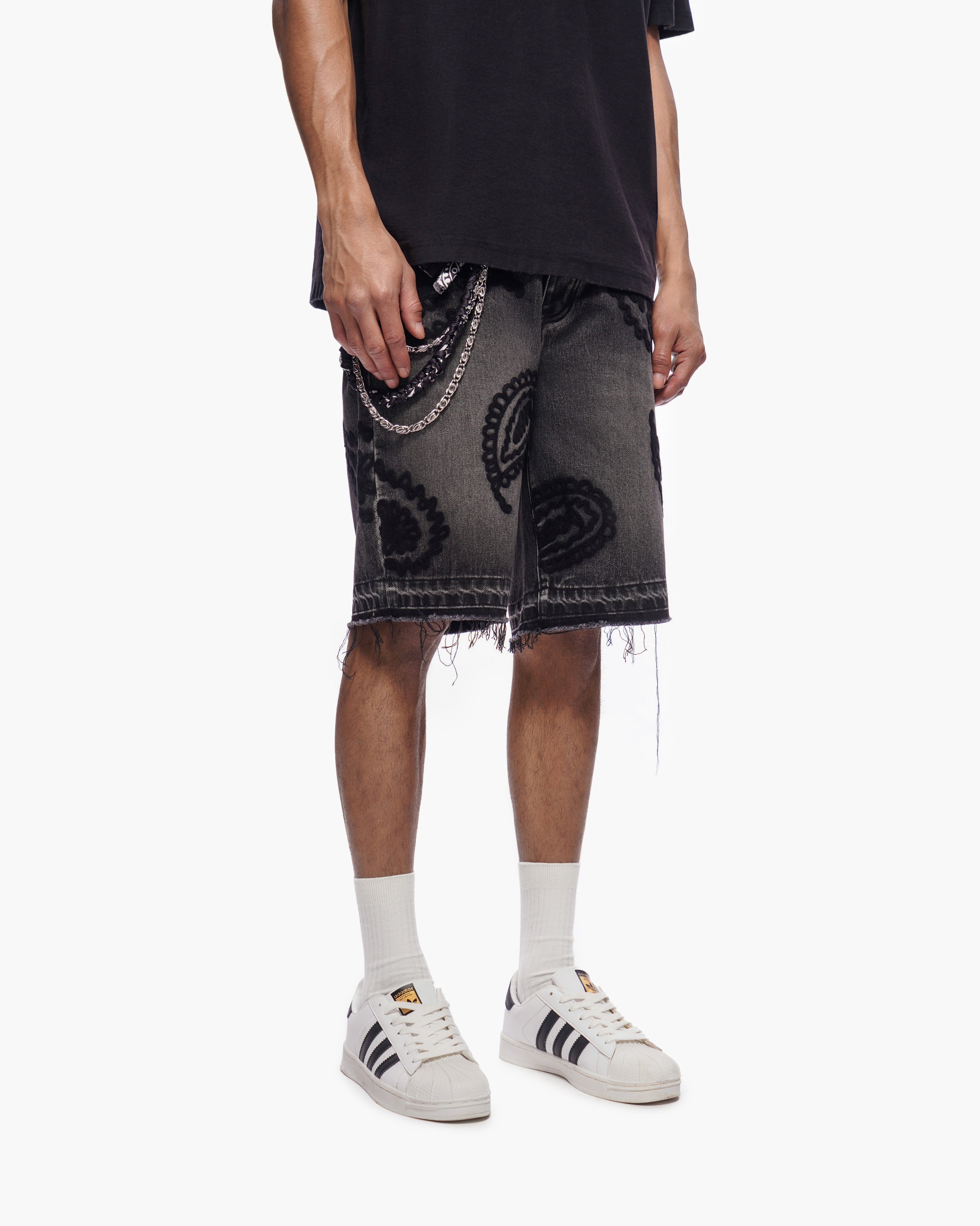 PAISLEY SHORTS - Black Wash Denim Shorts