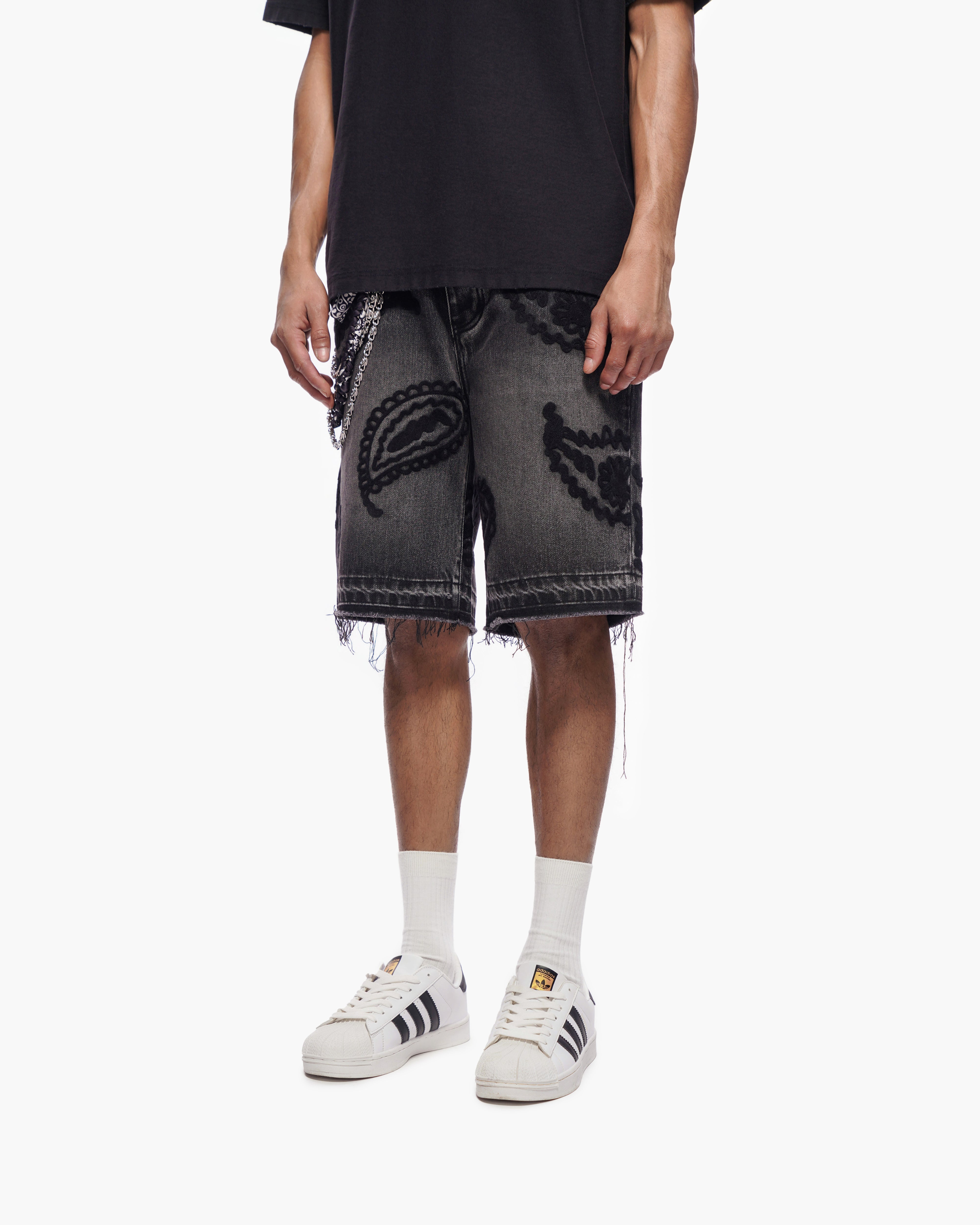PAISLEY SHORTS - Black Wash Denim Shorts