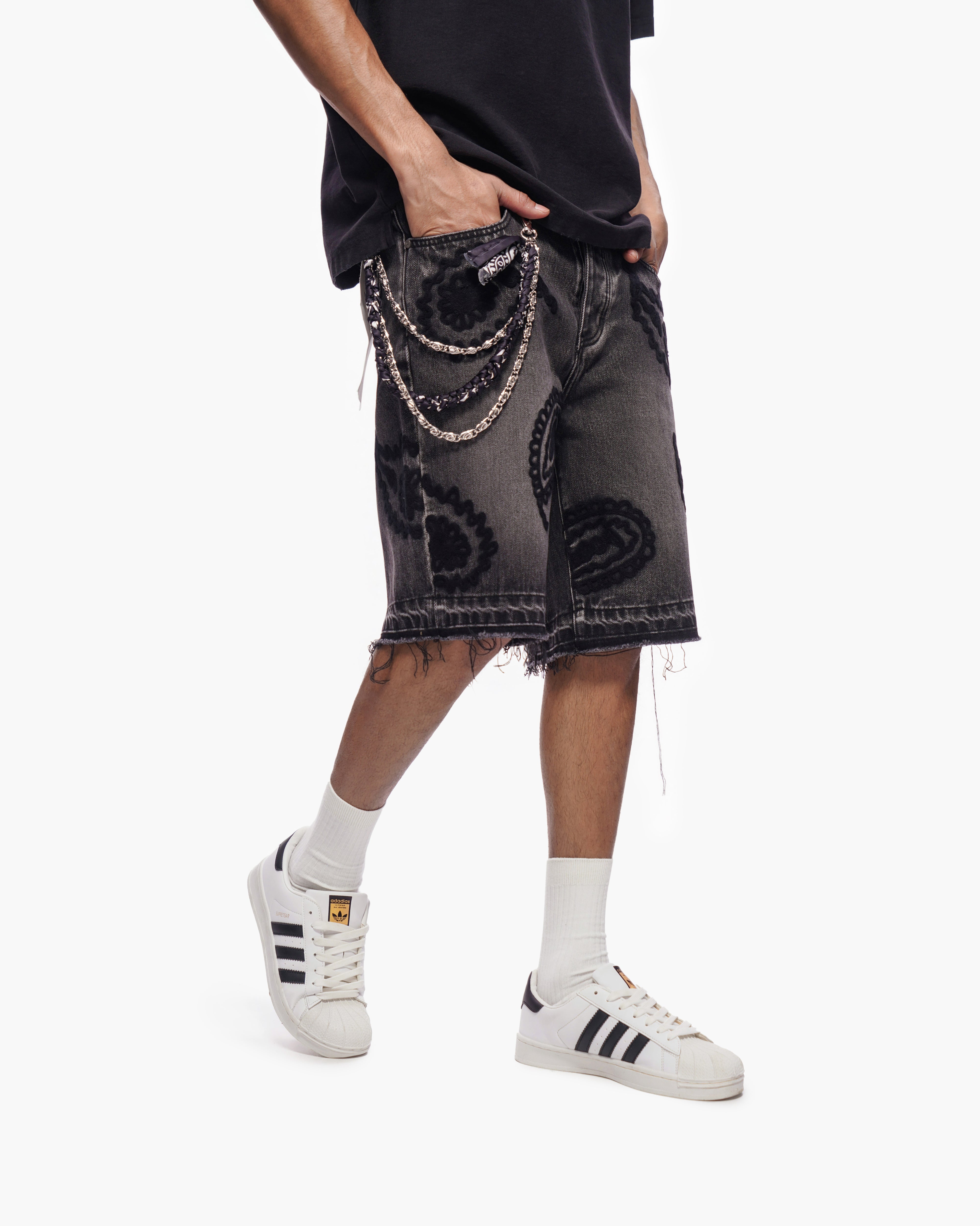 PAISLEY SHORTS - Black Wash Denim Shorts