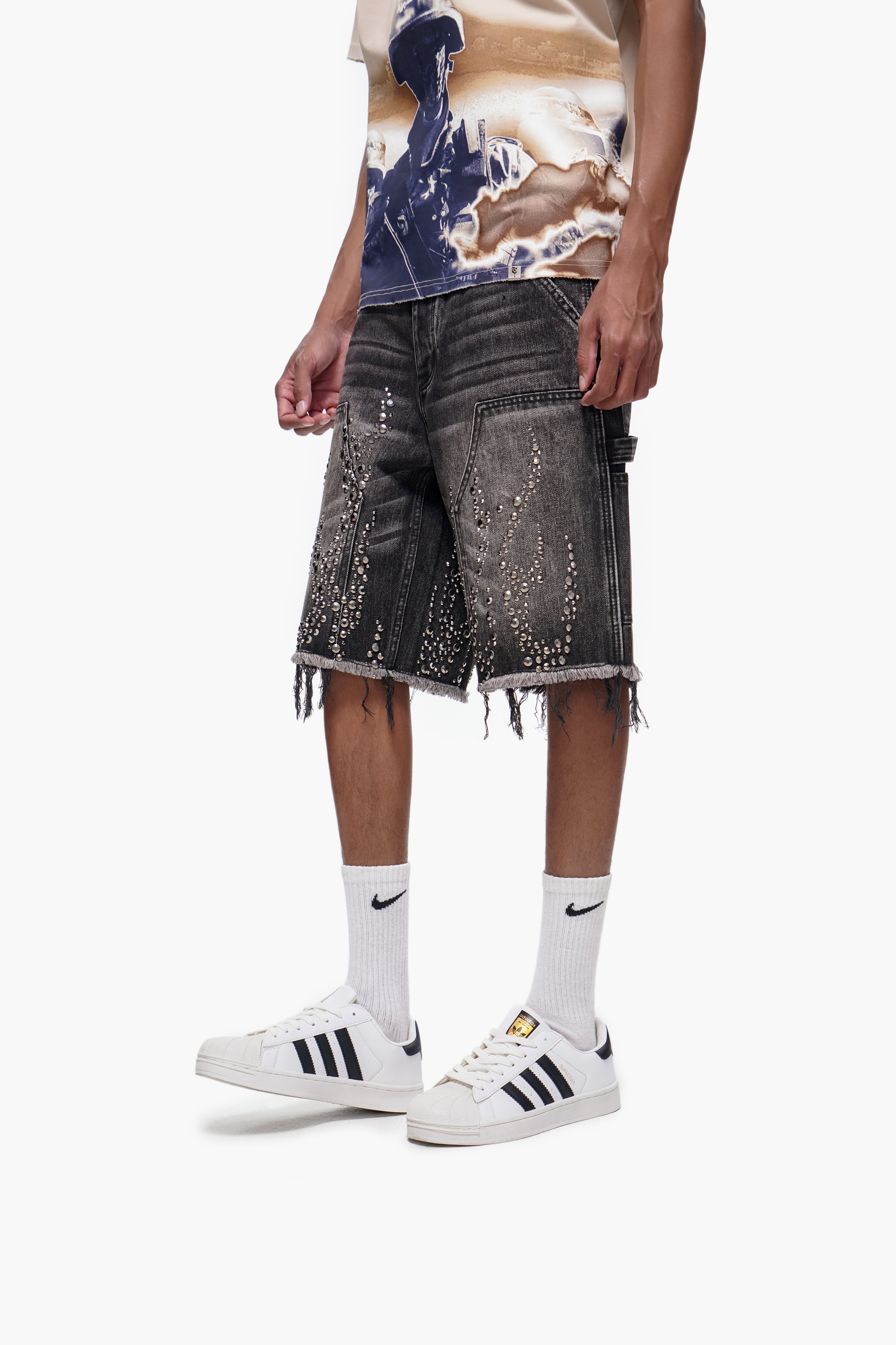 SHRAPNEL - Black Wash Denim Shorts