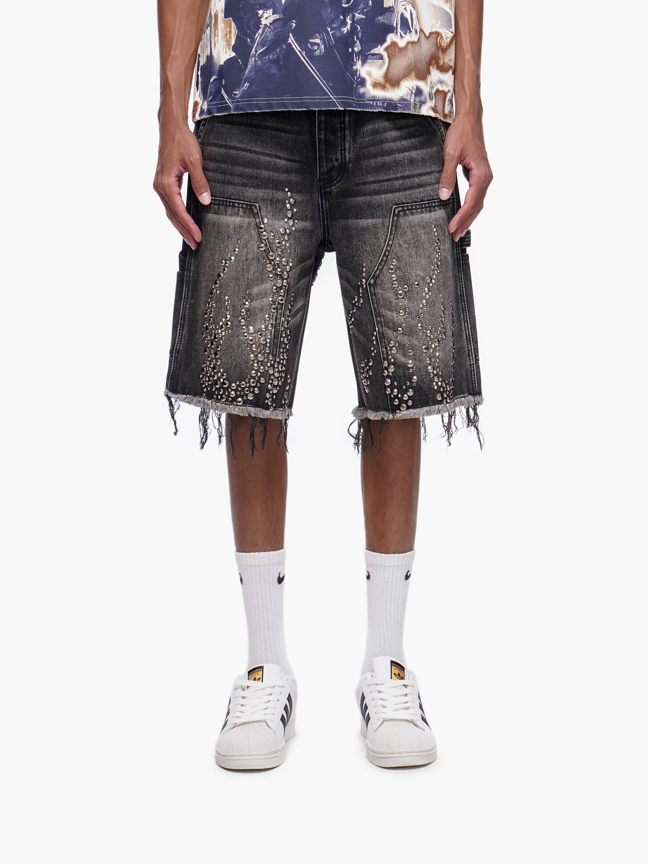 SHRAPNEL - Black Wash Denim Shorts