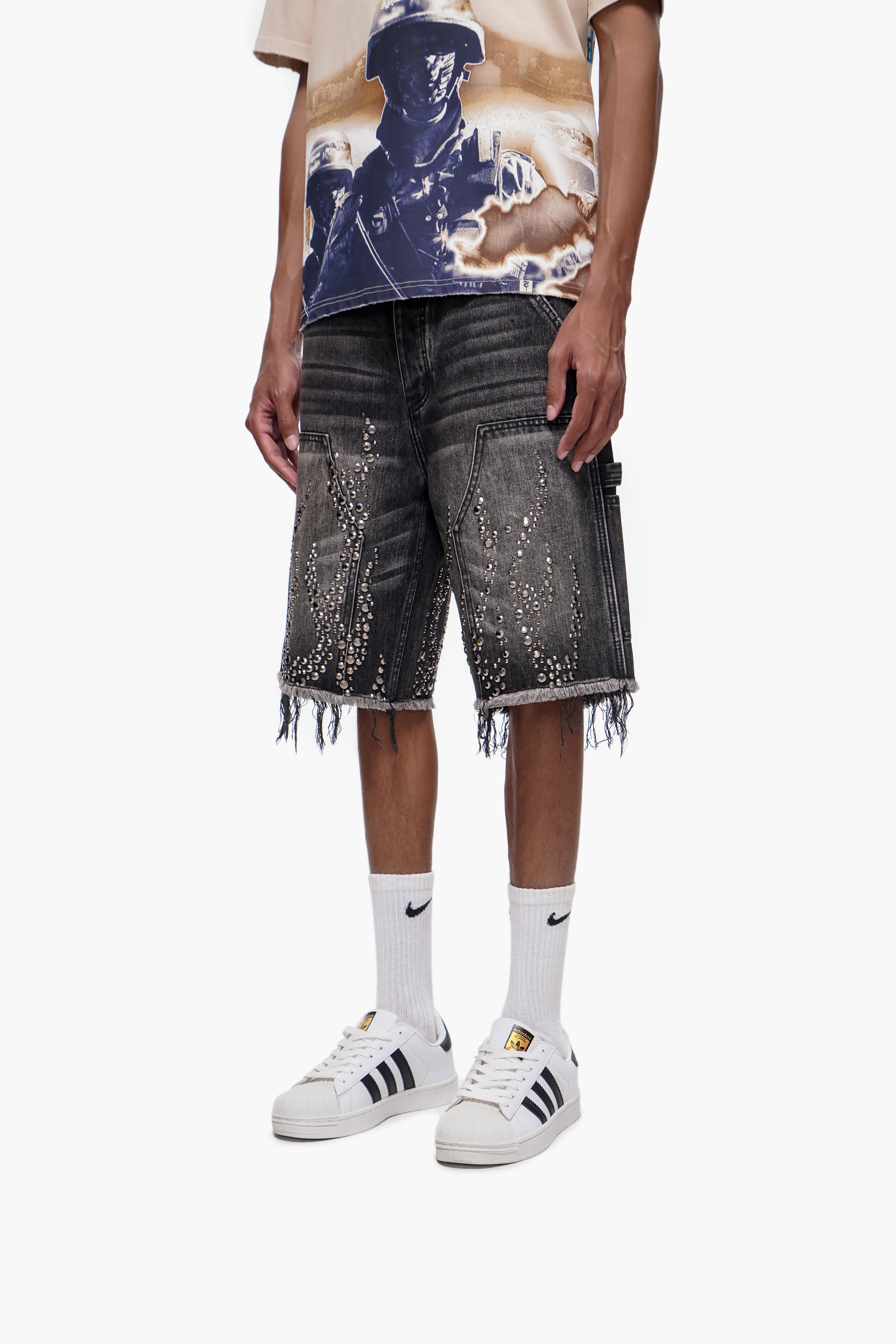 SHRAPNEL - Black Wash Denim Shorts