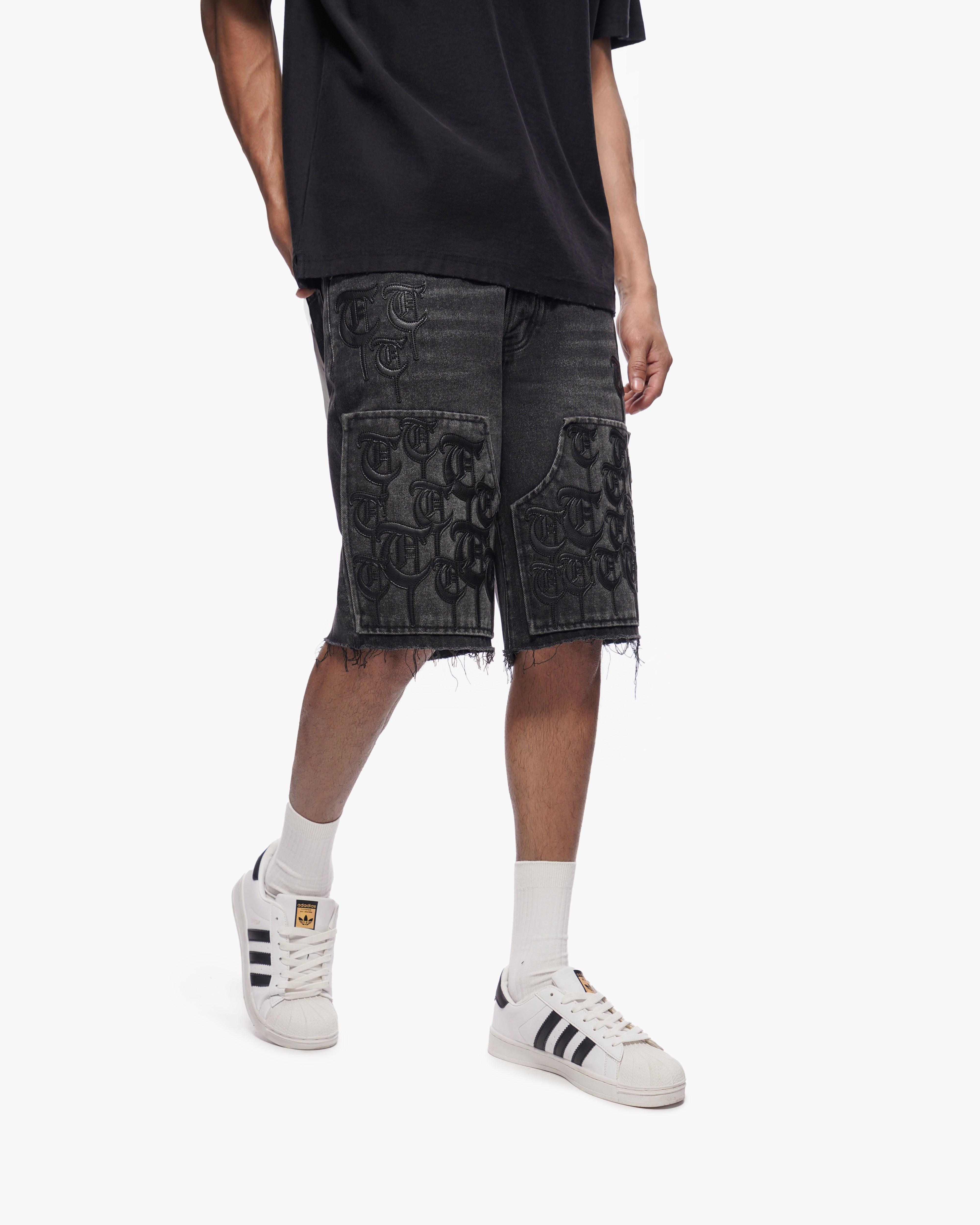 TRNCHS SCRIPT - Black Wash Denim Shorts