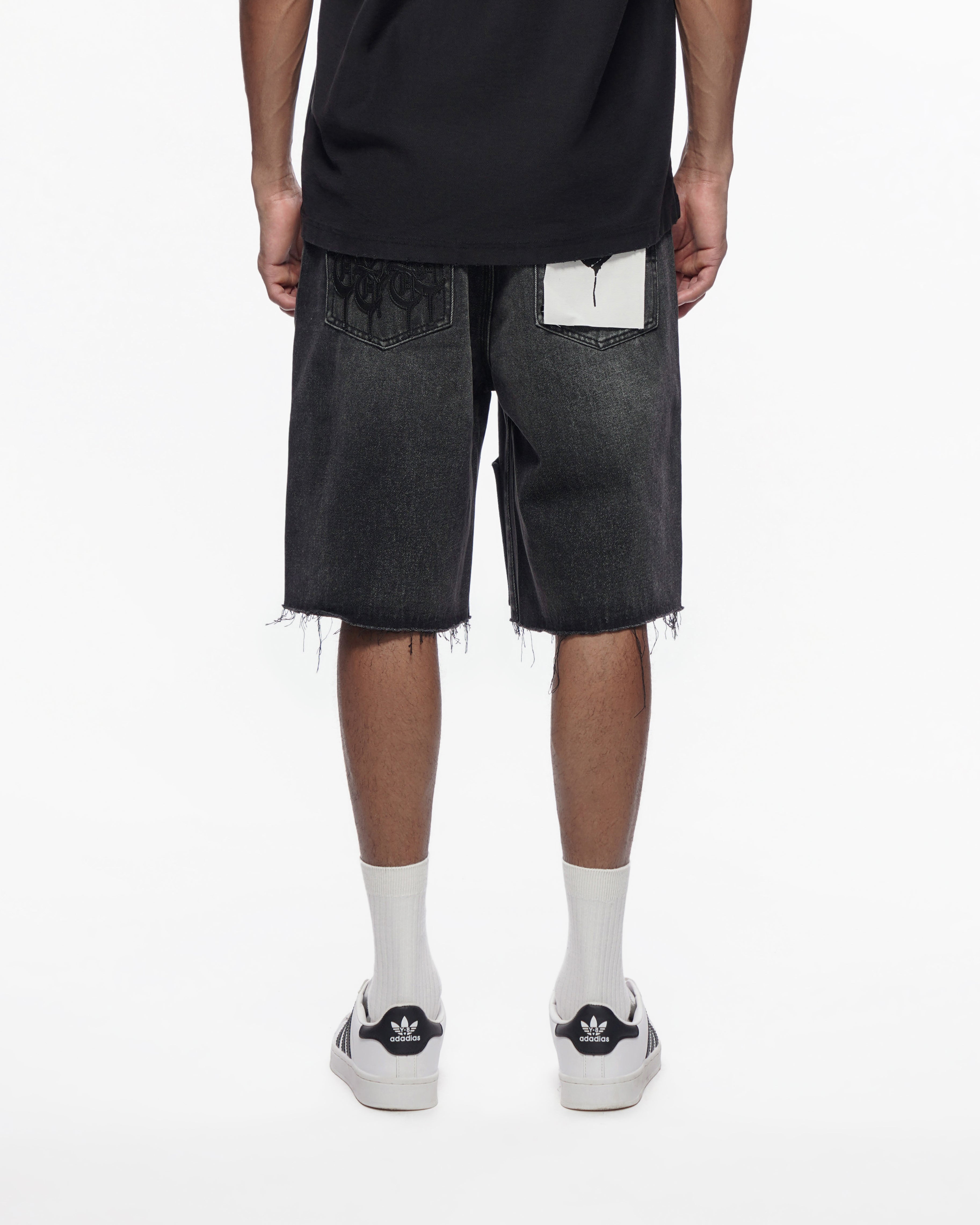 TRNCHS SCRIPT - Black Wash Denim Shorts