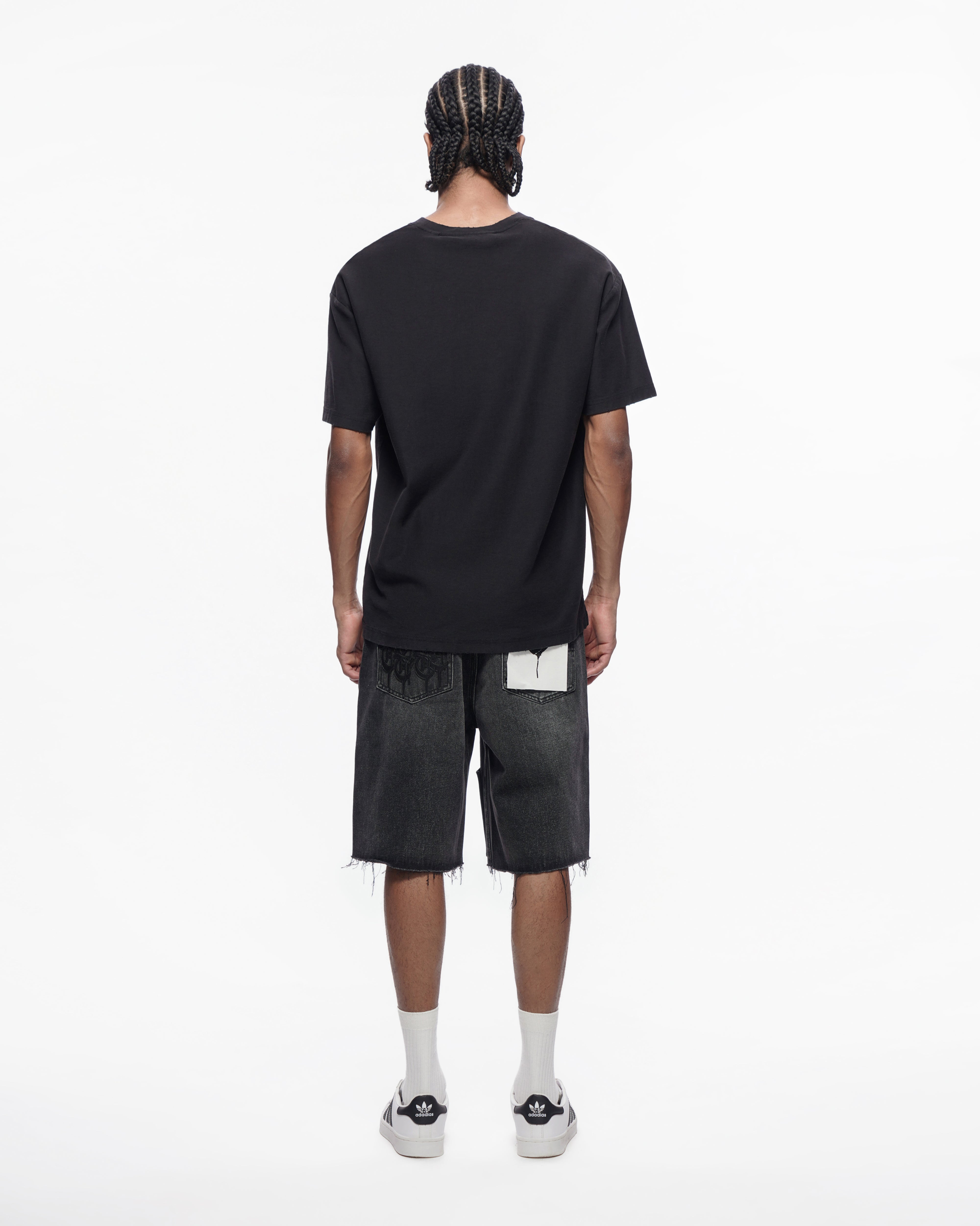 TRNCHS SCRIPT - Black Wash Denim Shorts