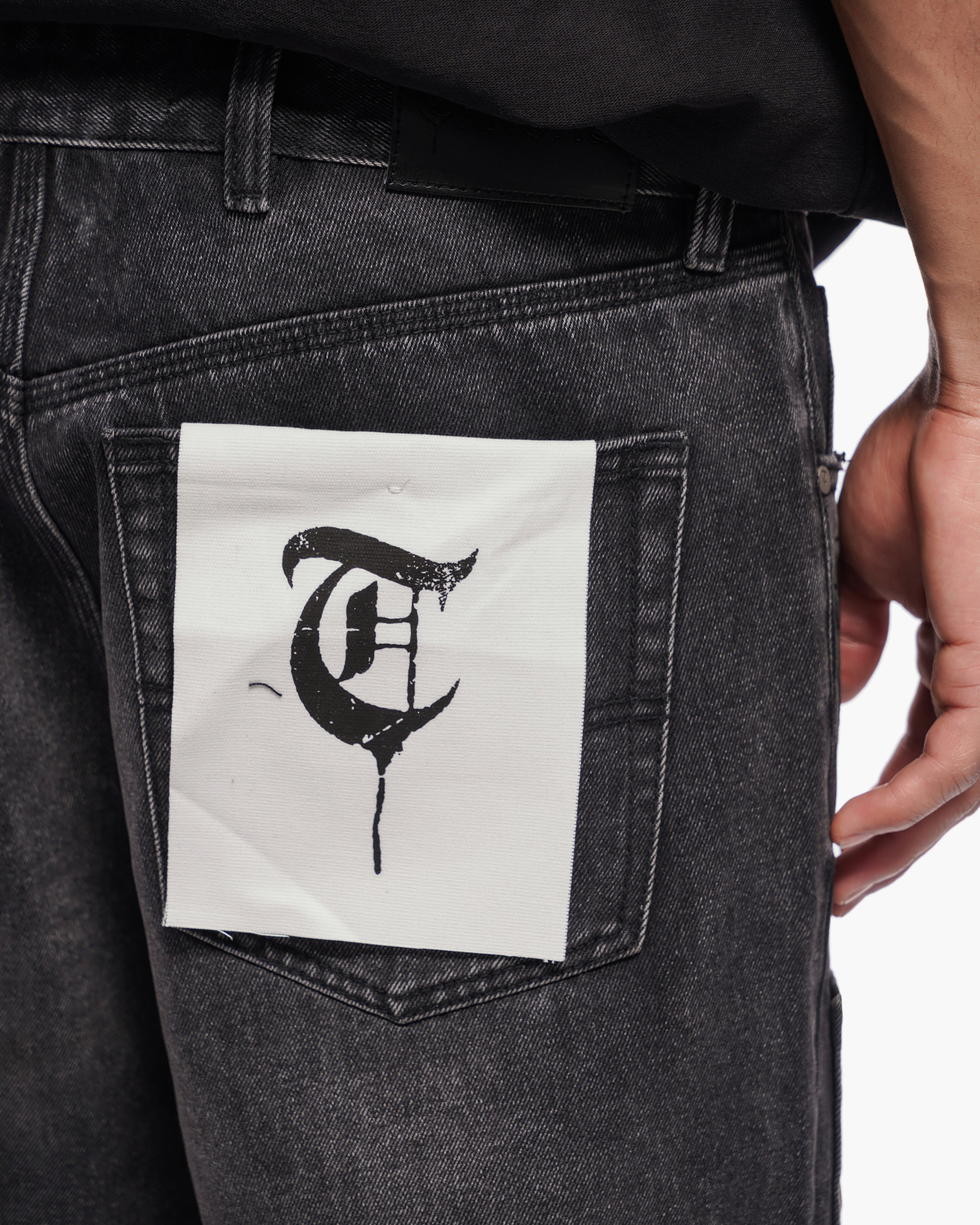 TRNCHS SCRIPT - Black Wash Denim Shorts