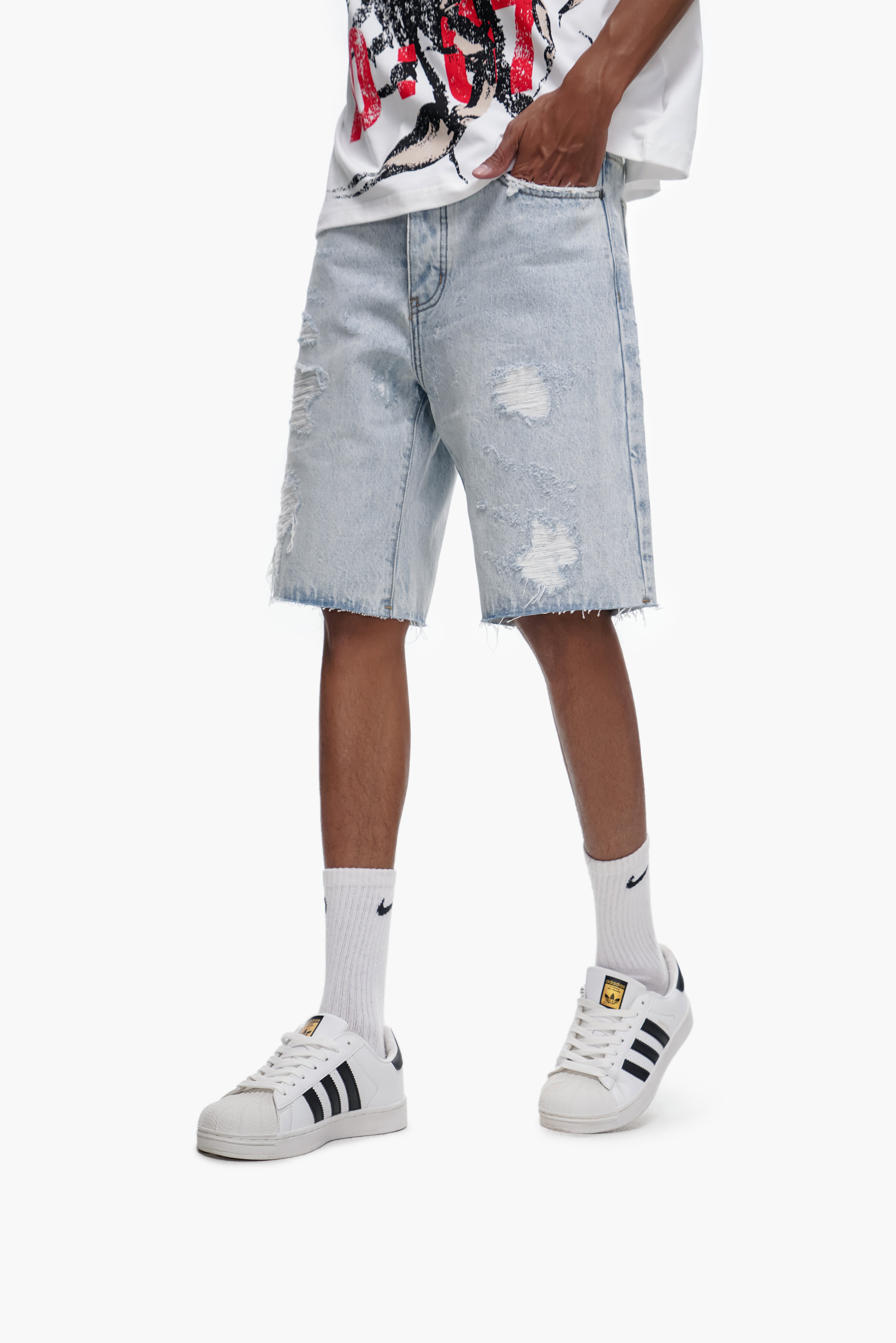 DISTRICT - Light Blue Wash Denim Shorts