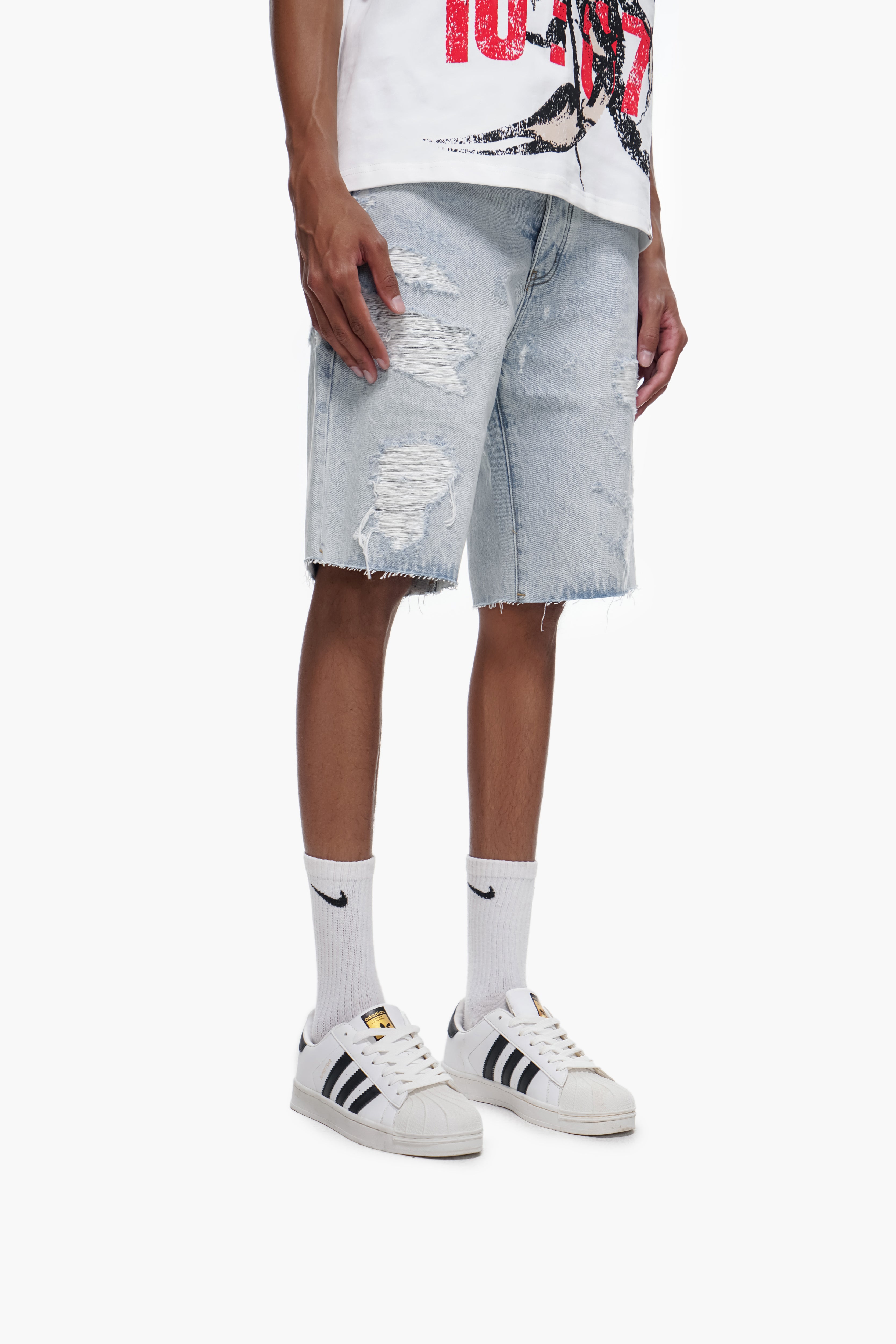 DISTRICT - Light Blue Wash Denim Shorts