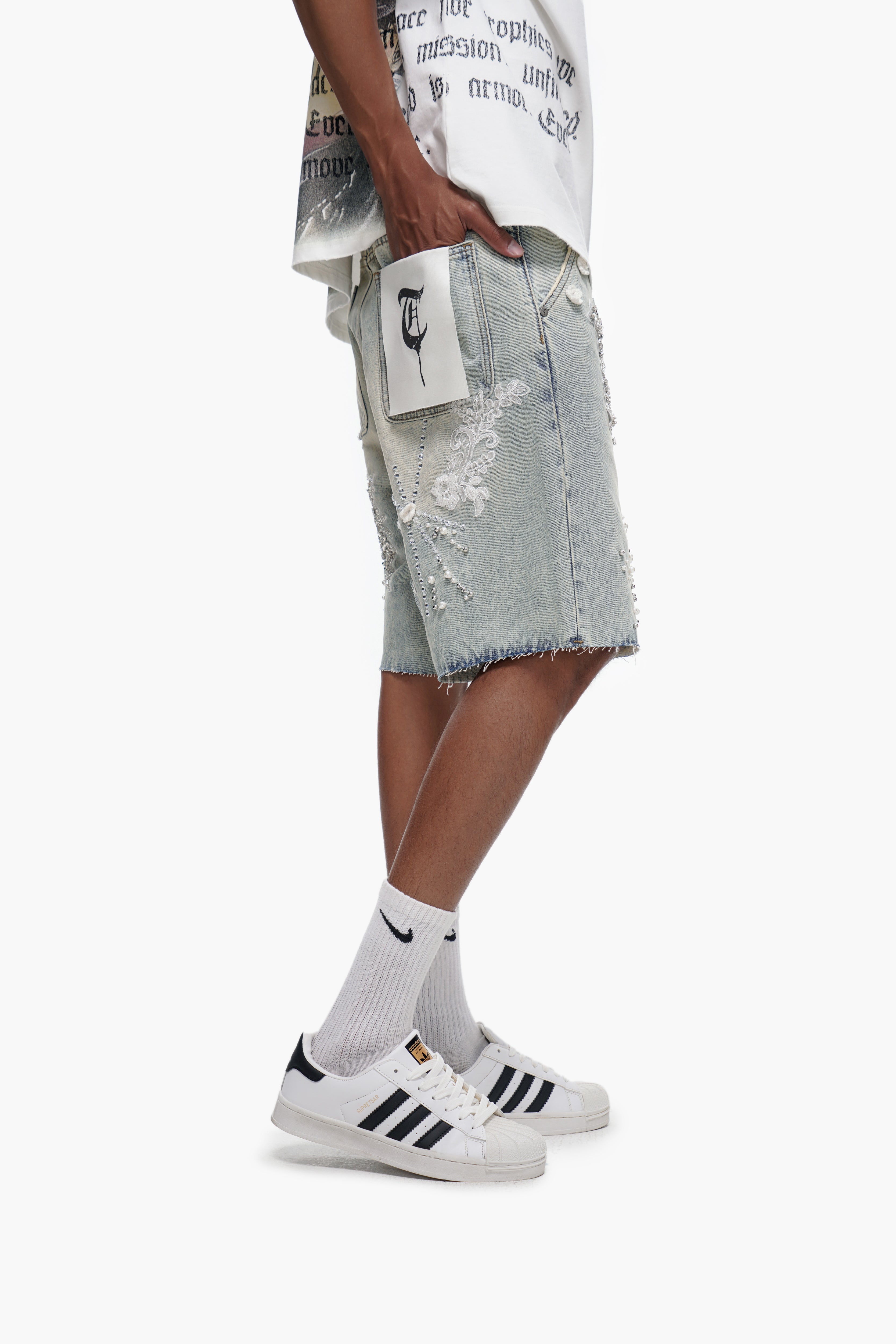 STITCHED - Light Blue Wash denim Shorts