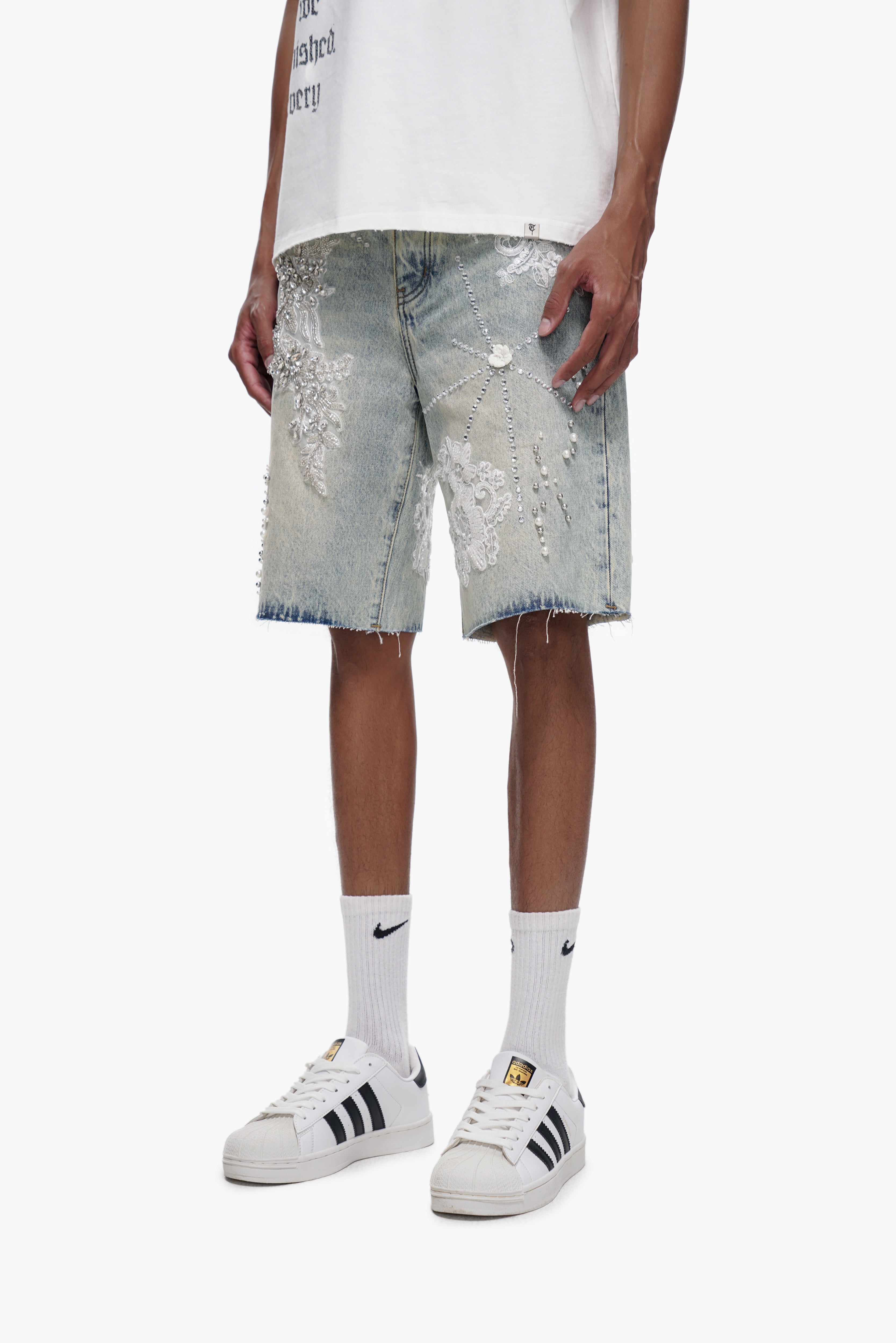 STITCHED - Light Blue Wash denim Shorts