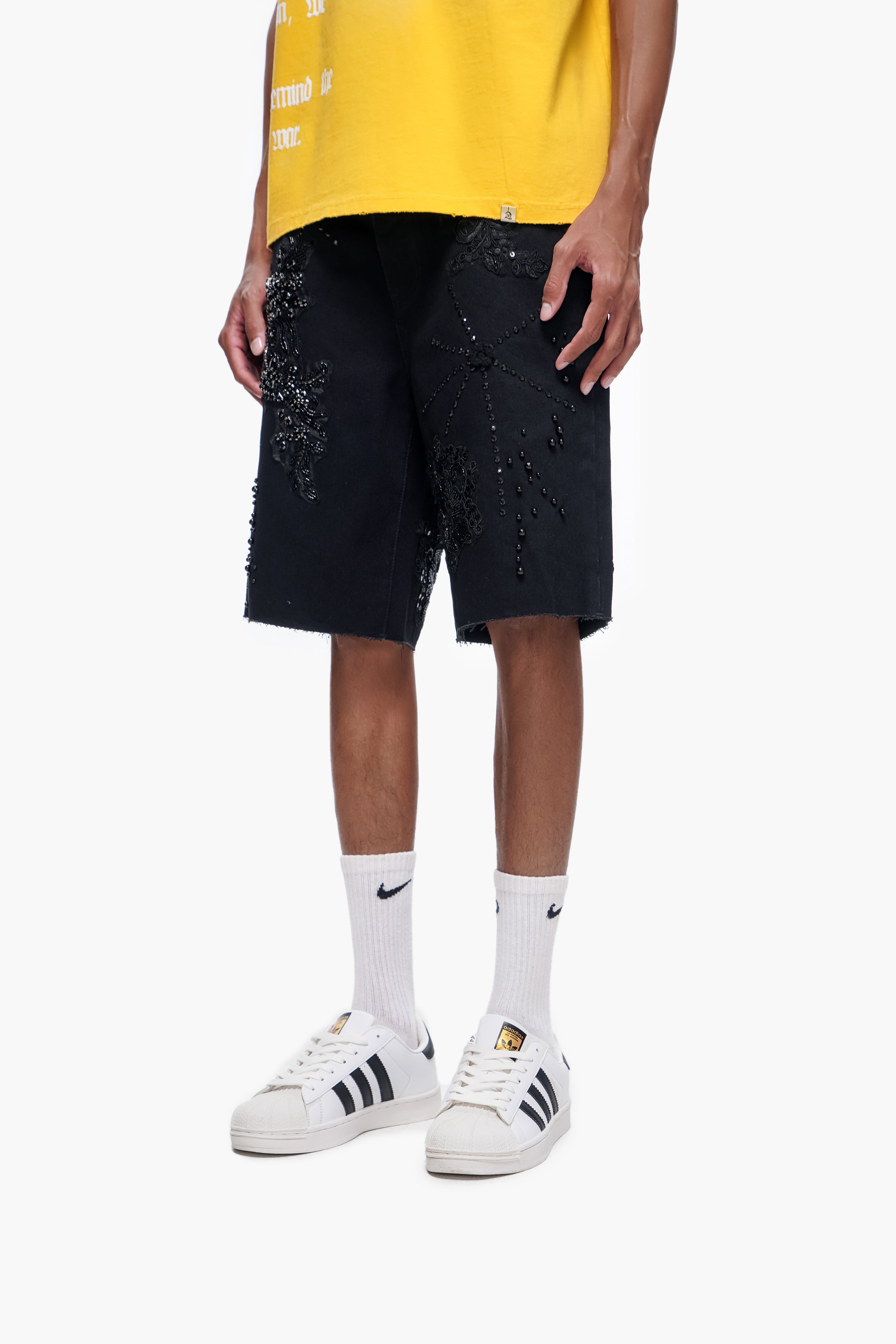 STITCHED - Black Denim Shorts