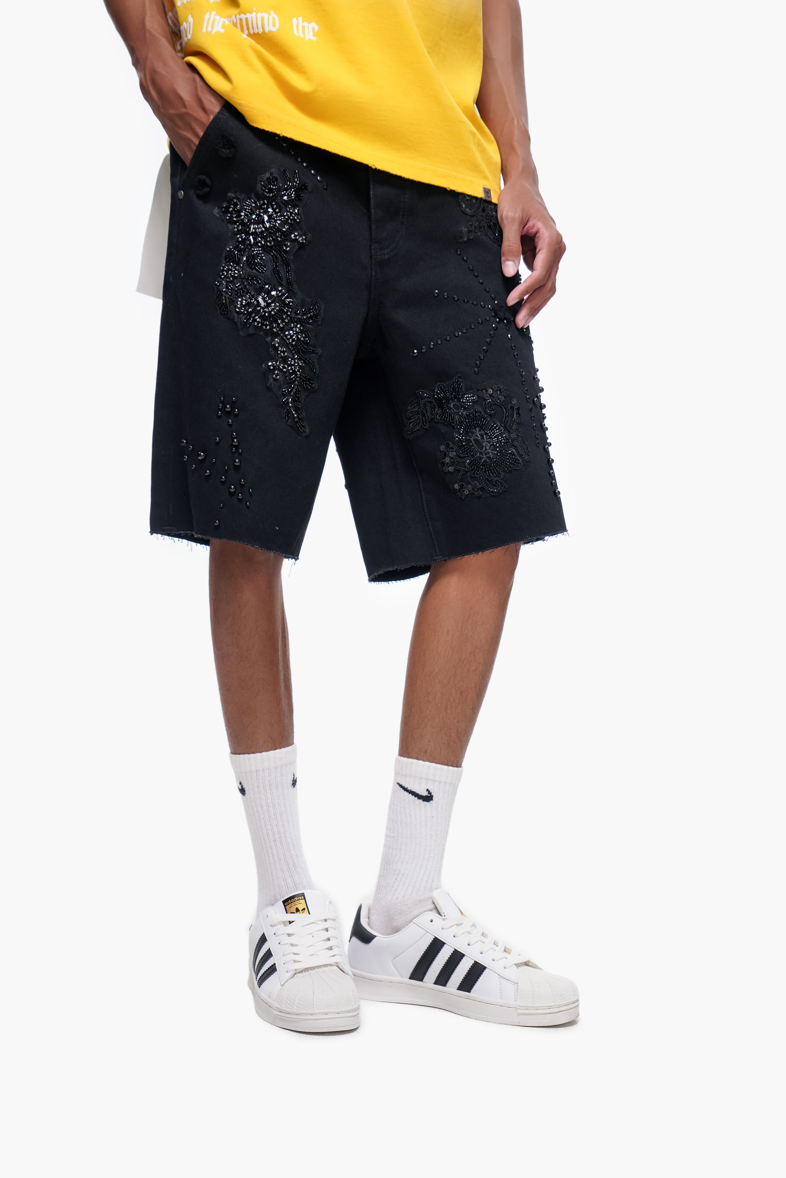 STITCHED - Black Denim Shorts