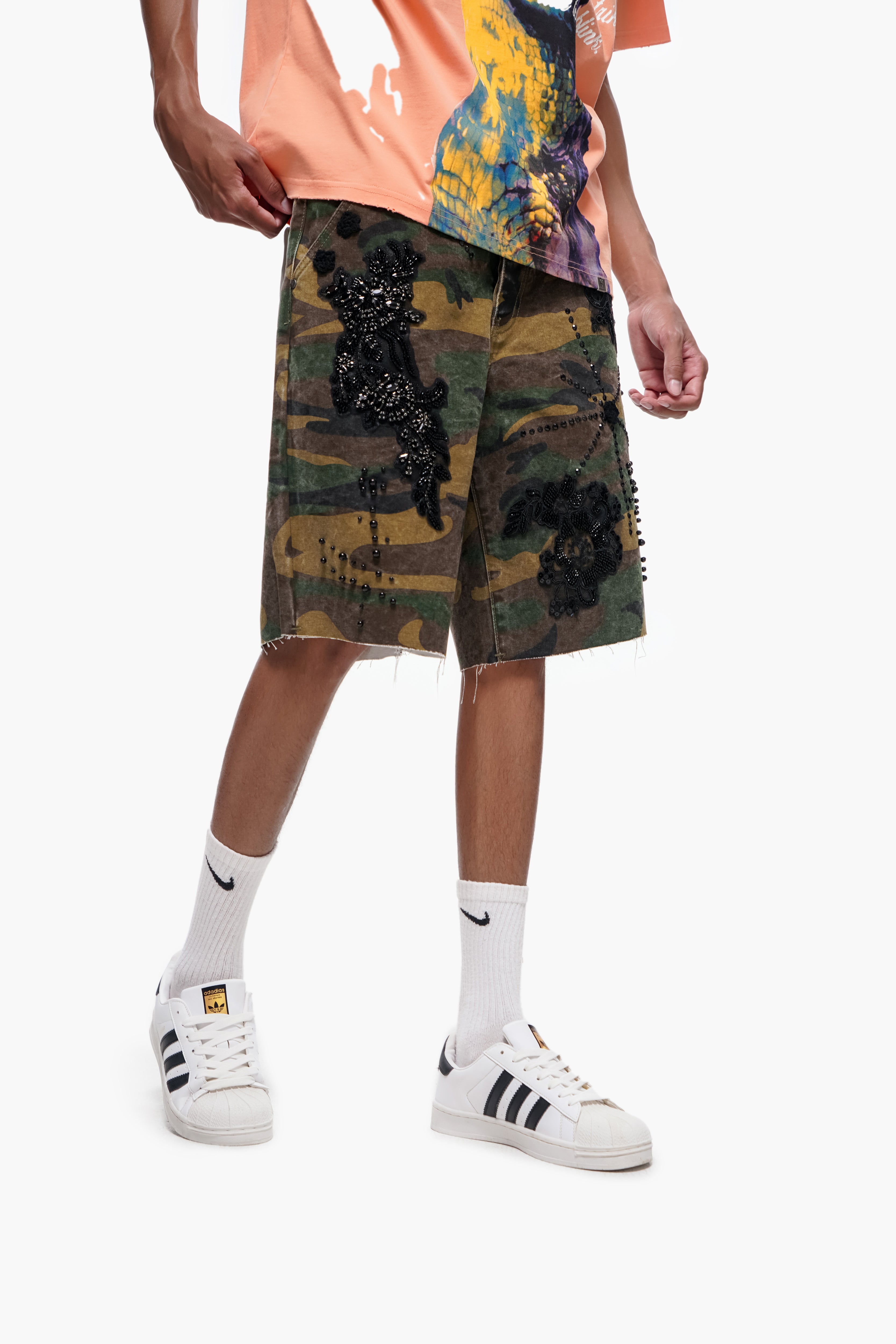 STITCHED - Camo Denim Shorts