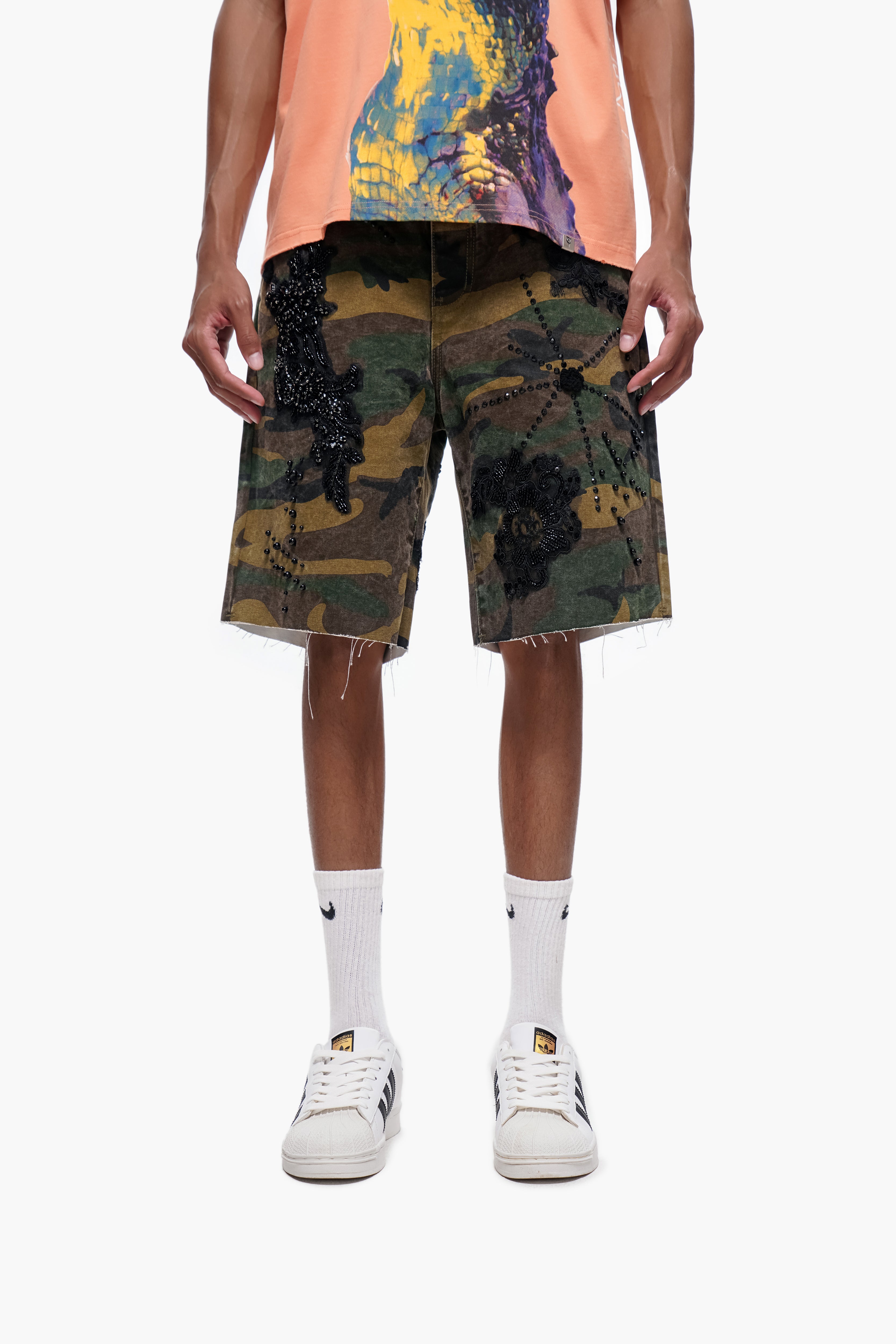STITCHED - Camo Denim Shorts