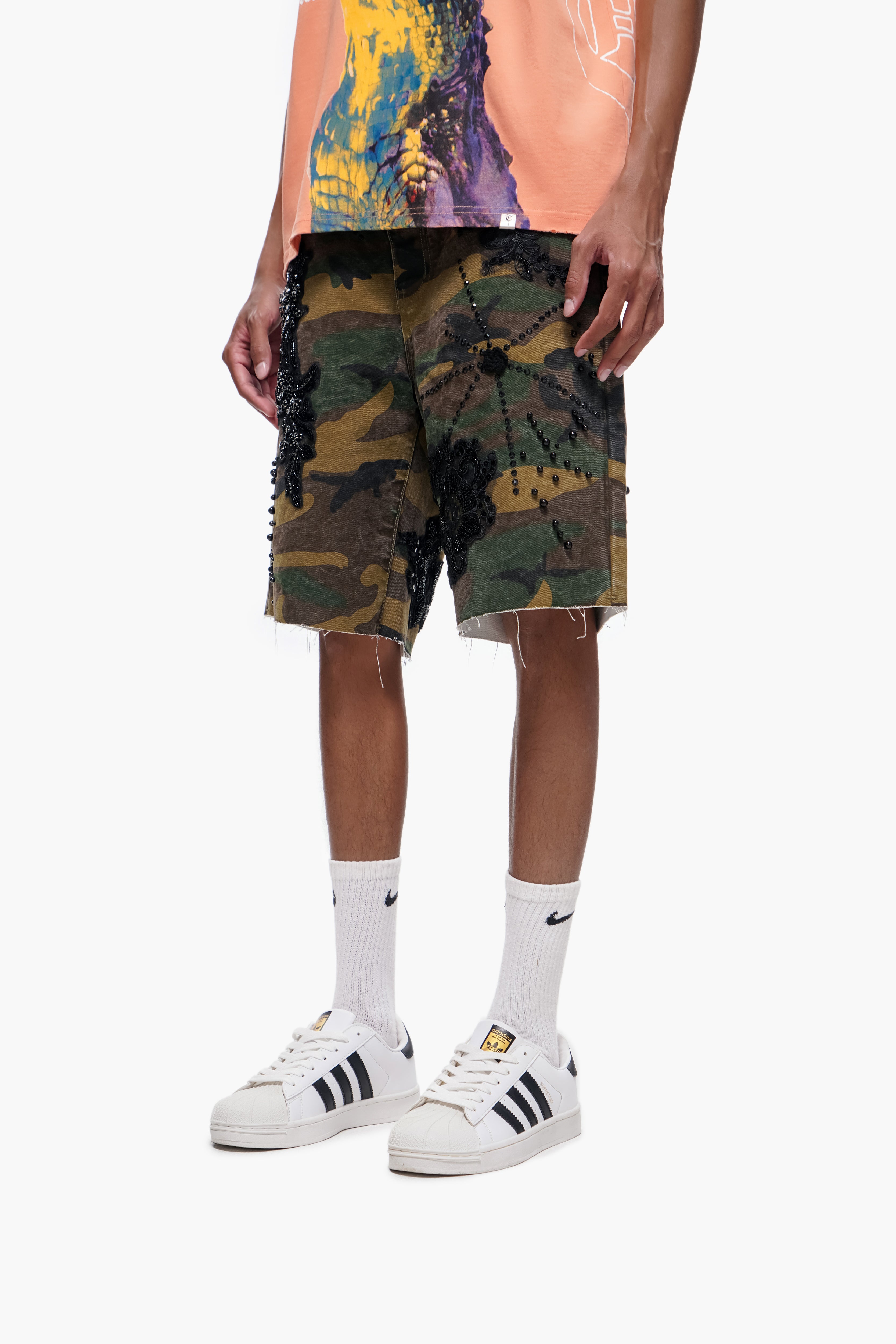 STITCHED - Camo Denim Shorts