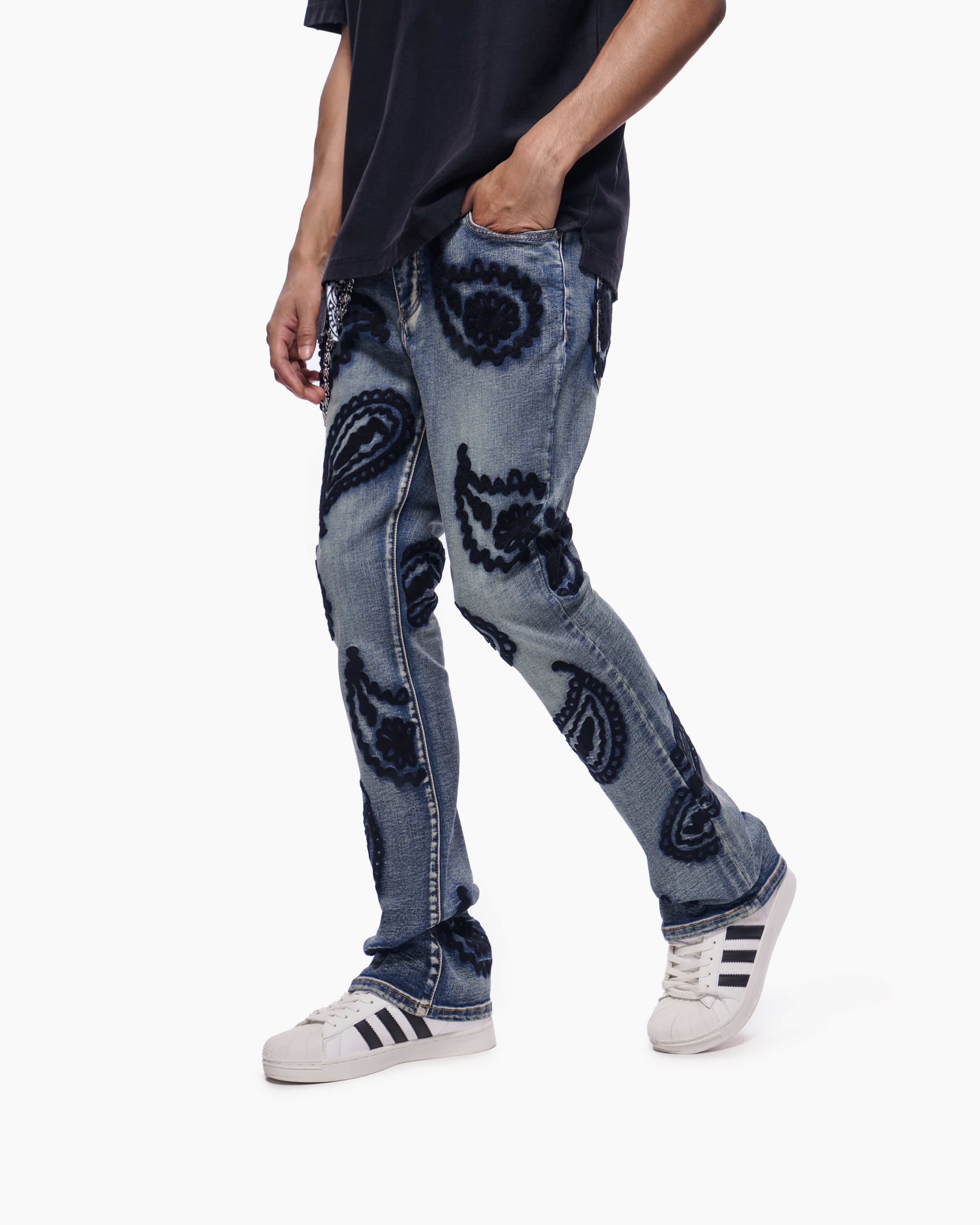PAISLEY PANTS  Dark Blue Wash Stacked Denim