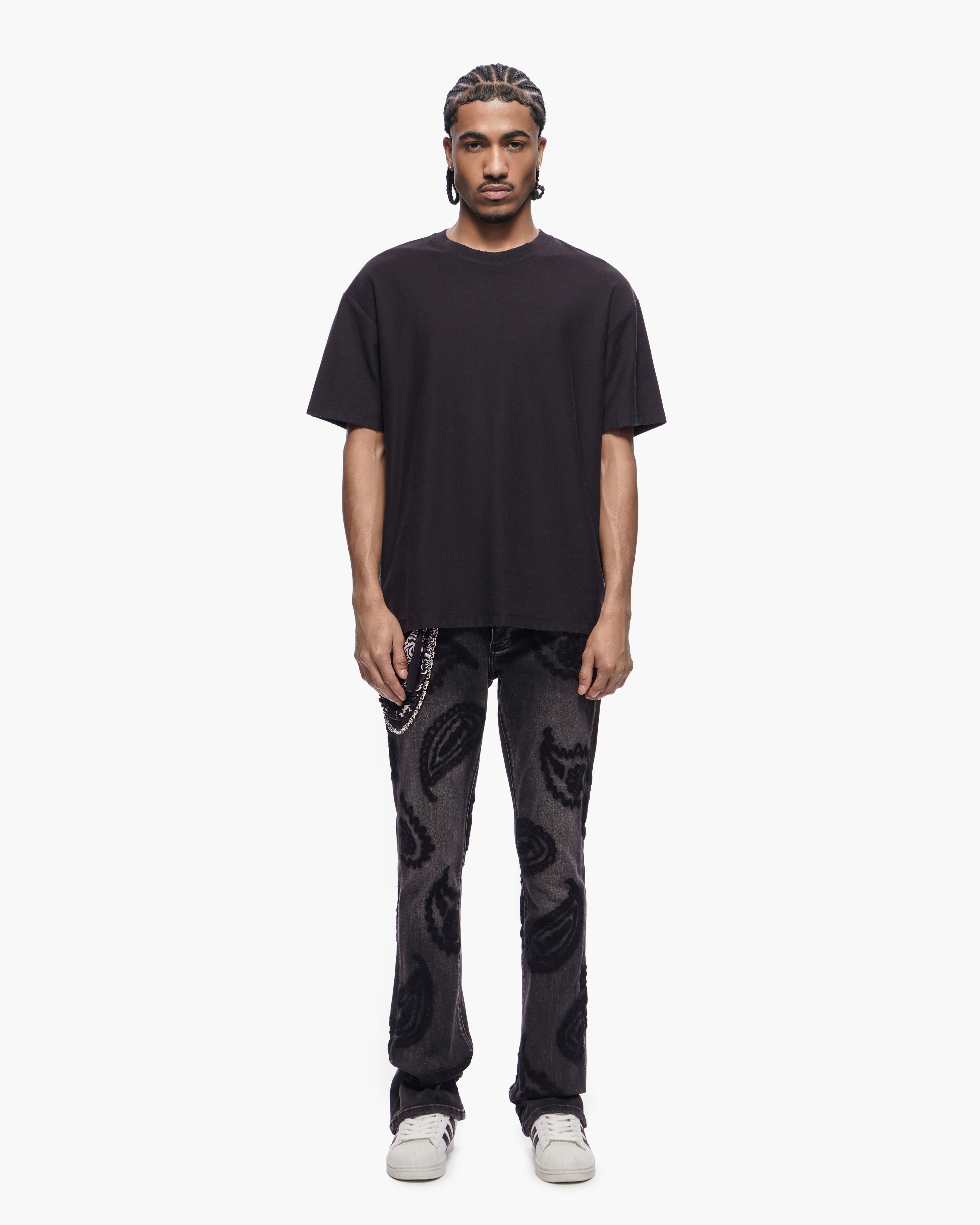 PAISLEY PANTS  Black Wash Stacked Denim