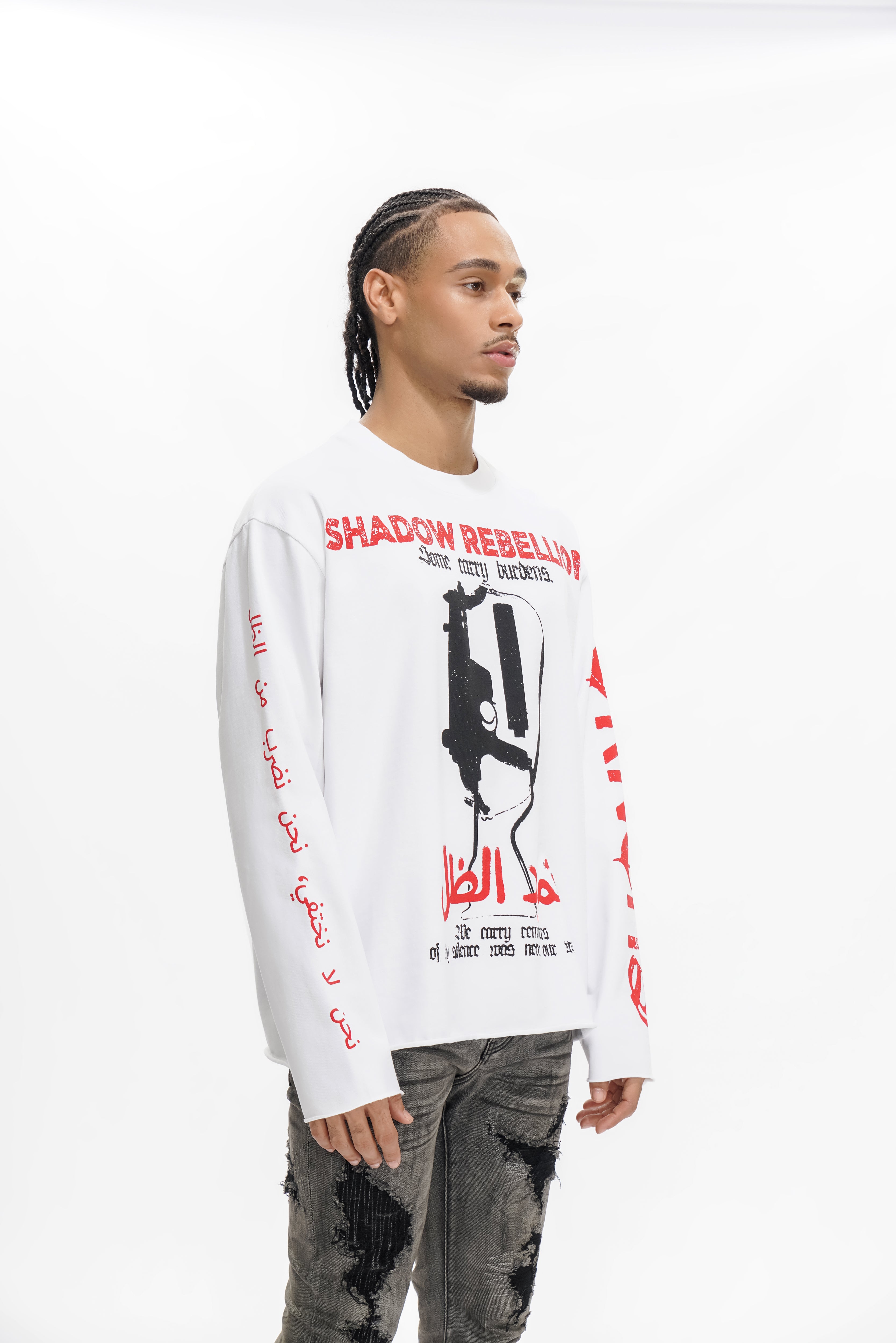 "SHADOW REBELLION" Weißes Langarmshirt