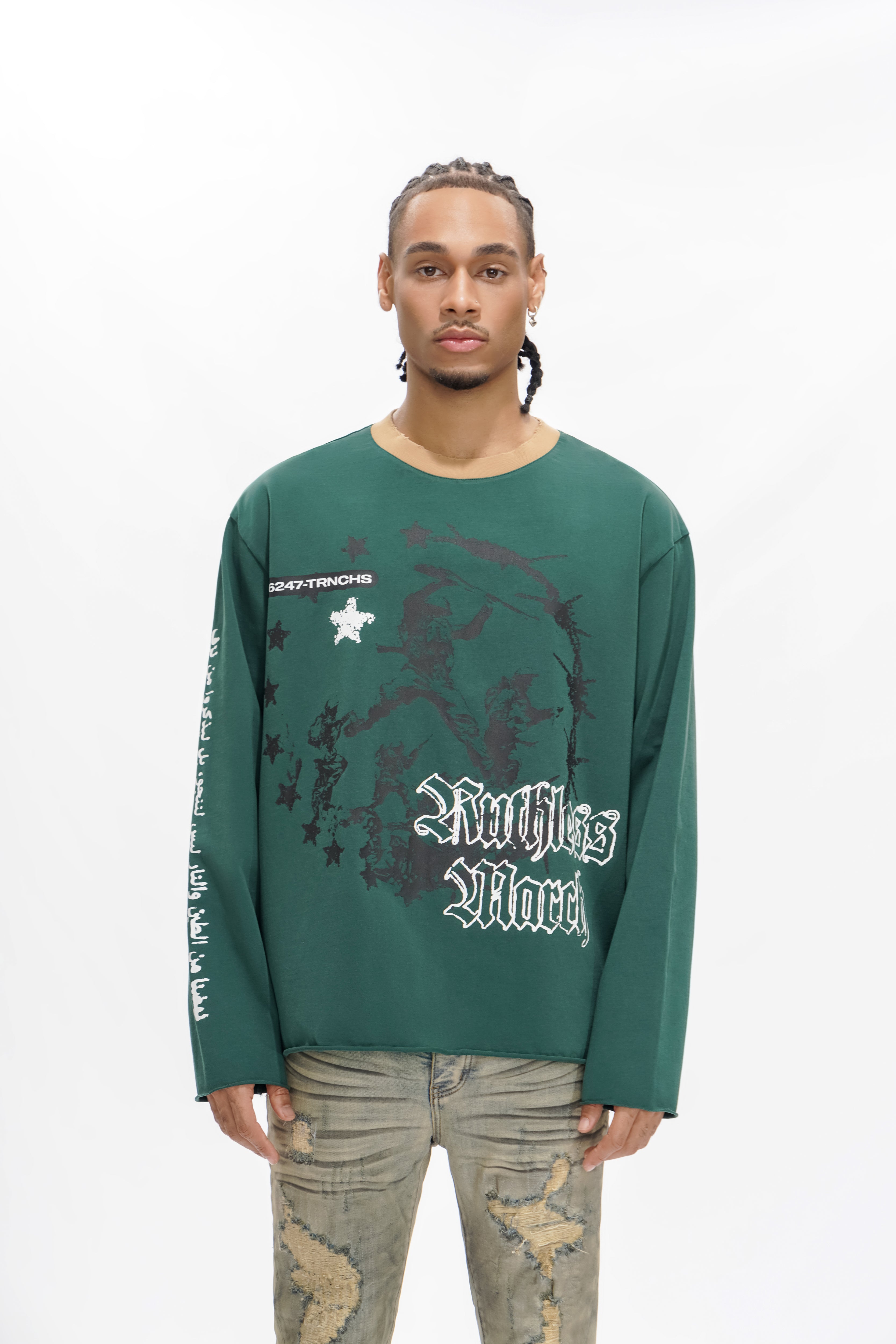 "RUTHLESS" Dark Green Long Sleeve