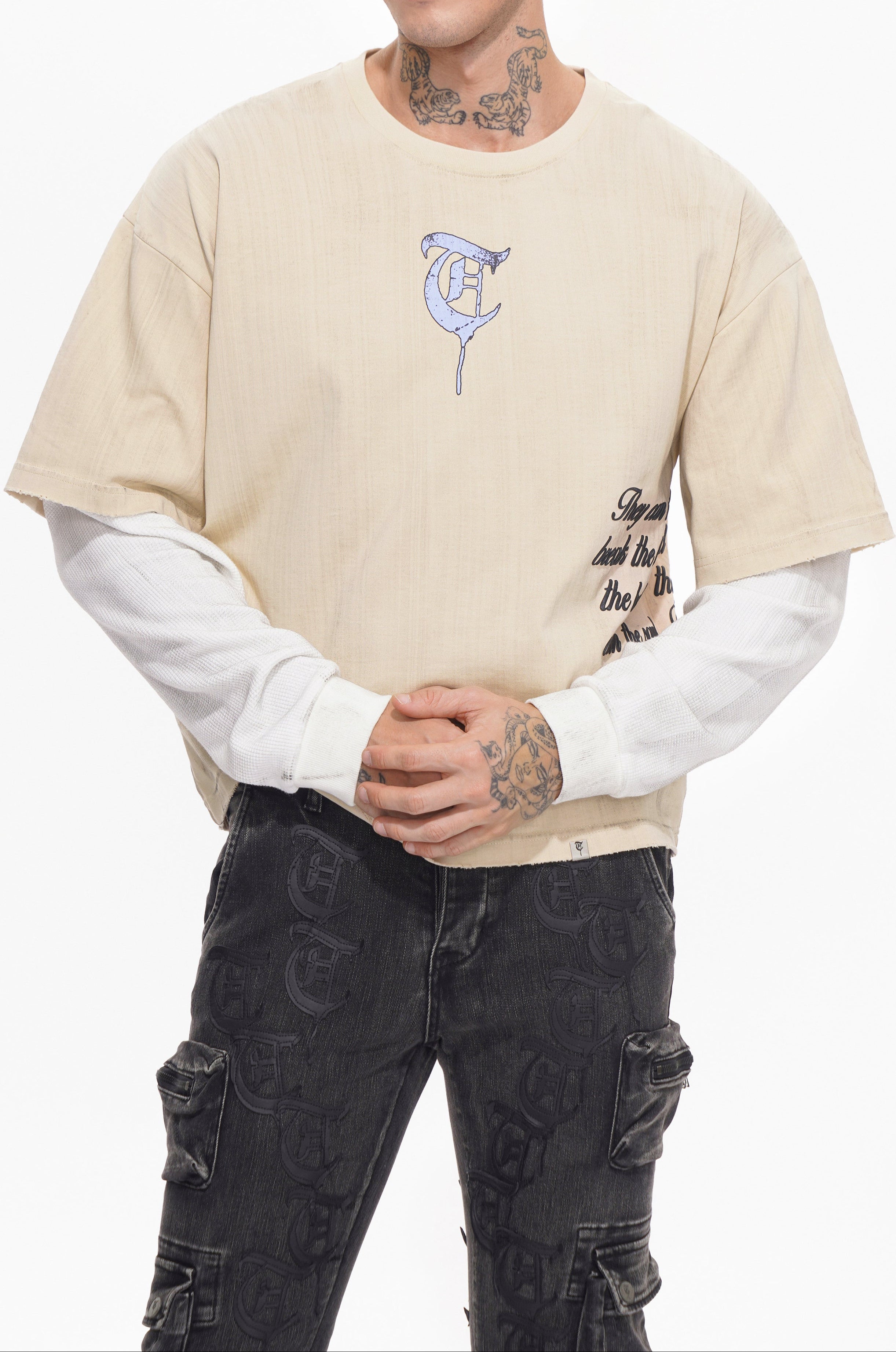 BORN TO DISRUPT White/Khaki Long Sleeve