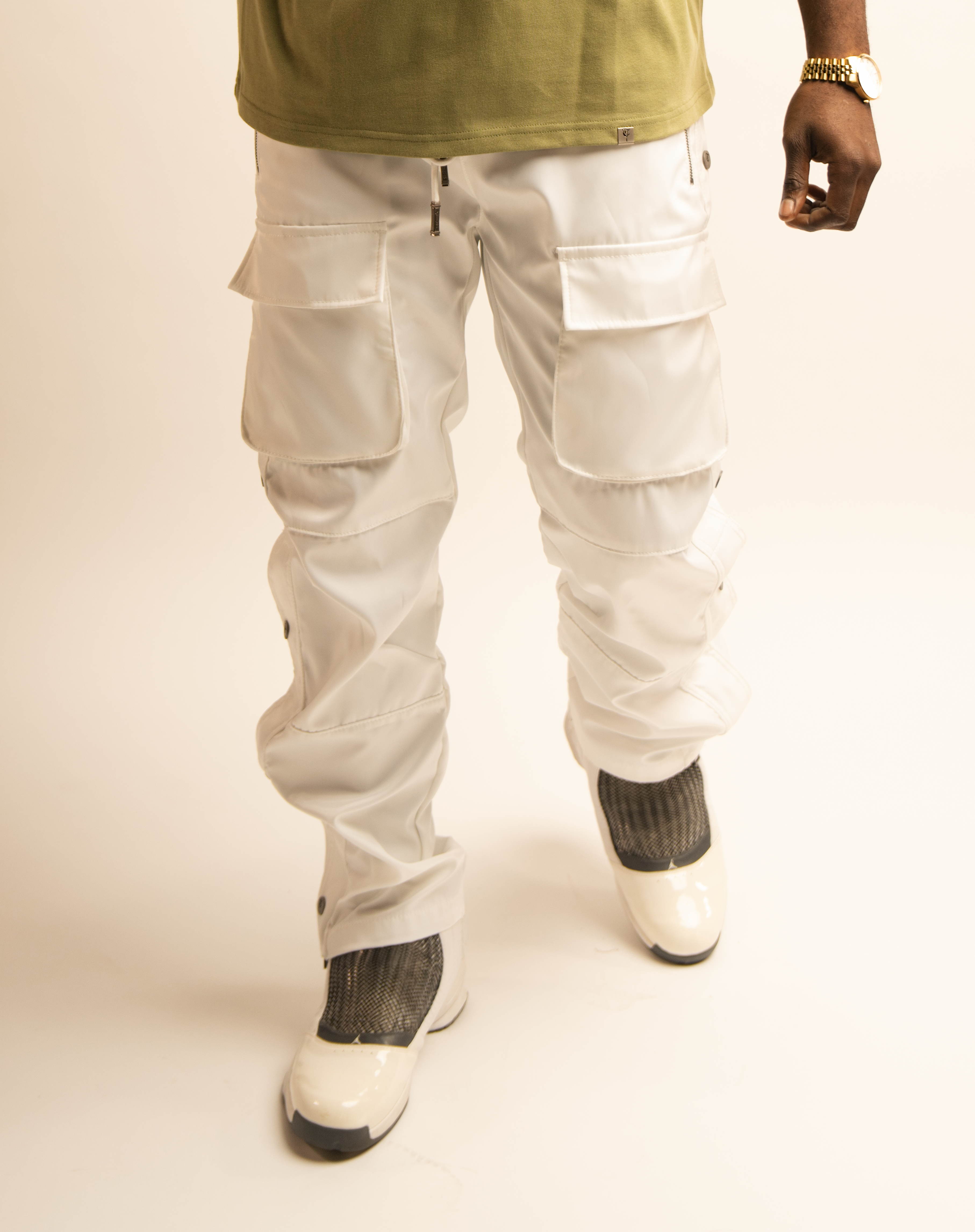 "AL-HUDAYDAH" White Snap Front Cargo Pants