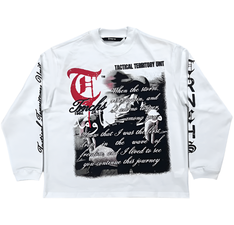 "KHANDAQ" White Mockneck